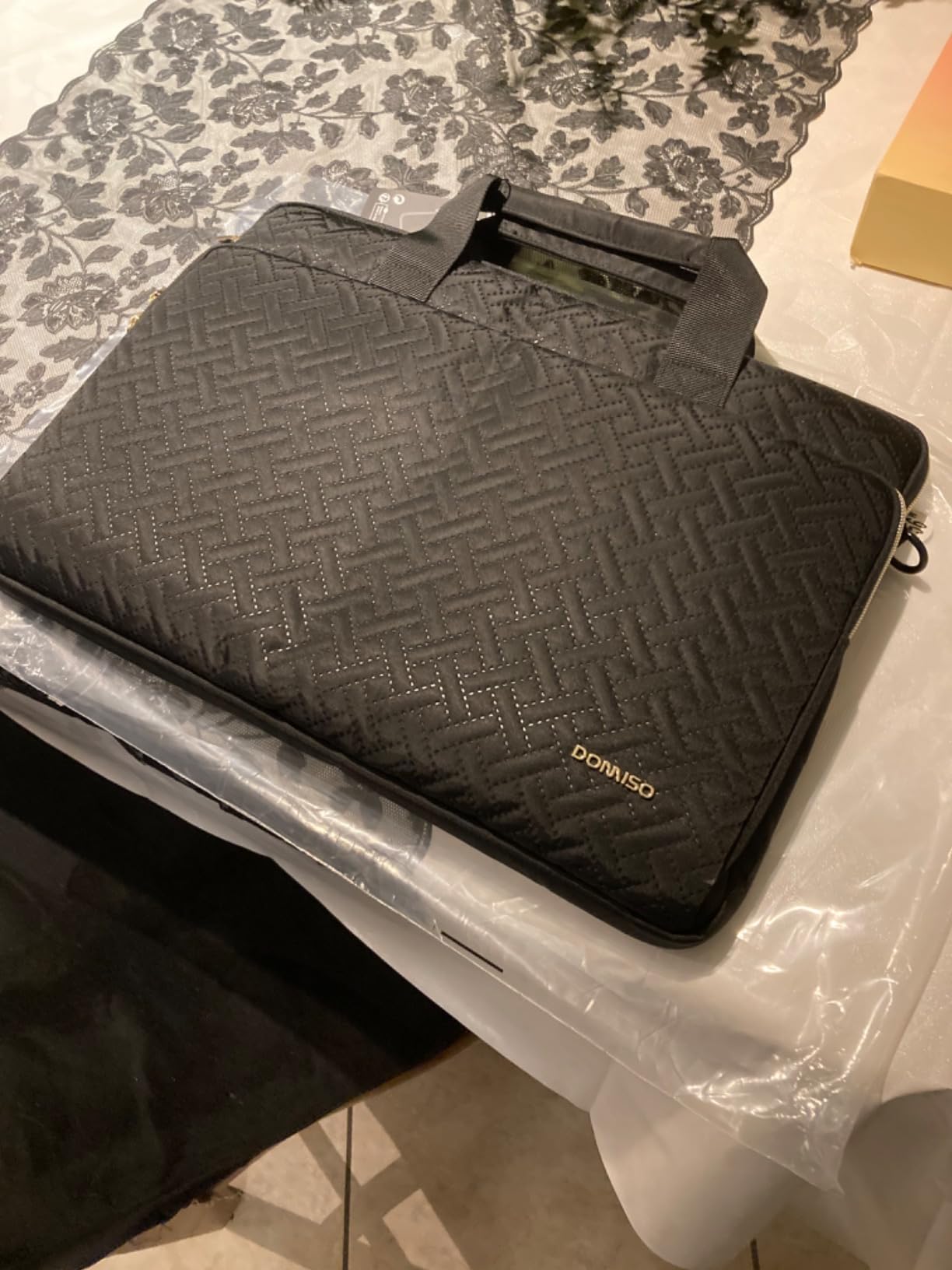DOMISO 15,6 pouces sacoche ordinateur bandoulière noir zip doré