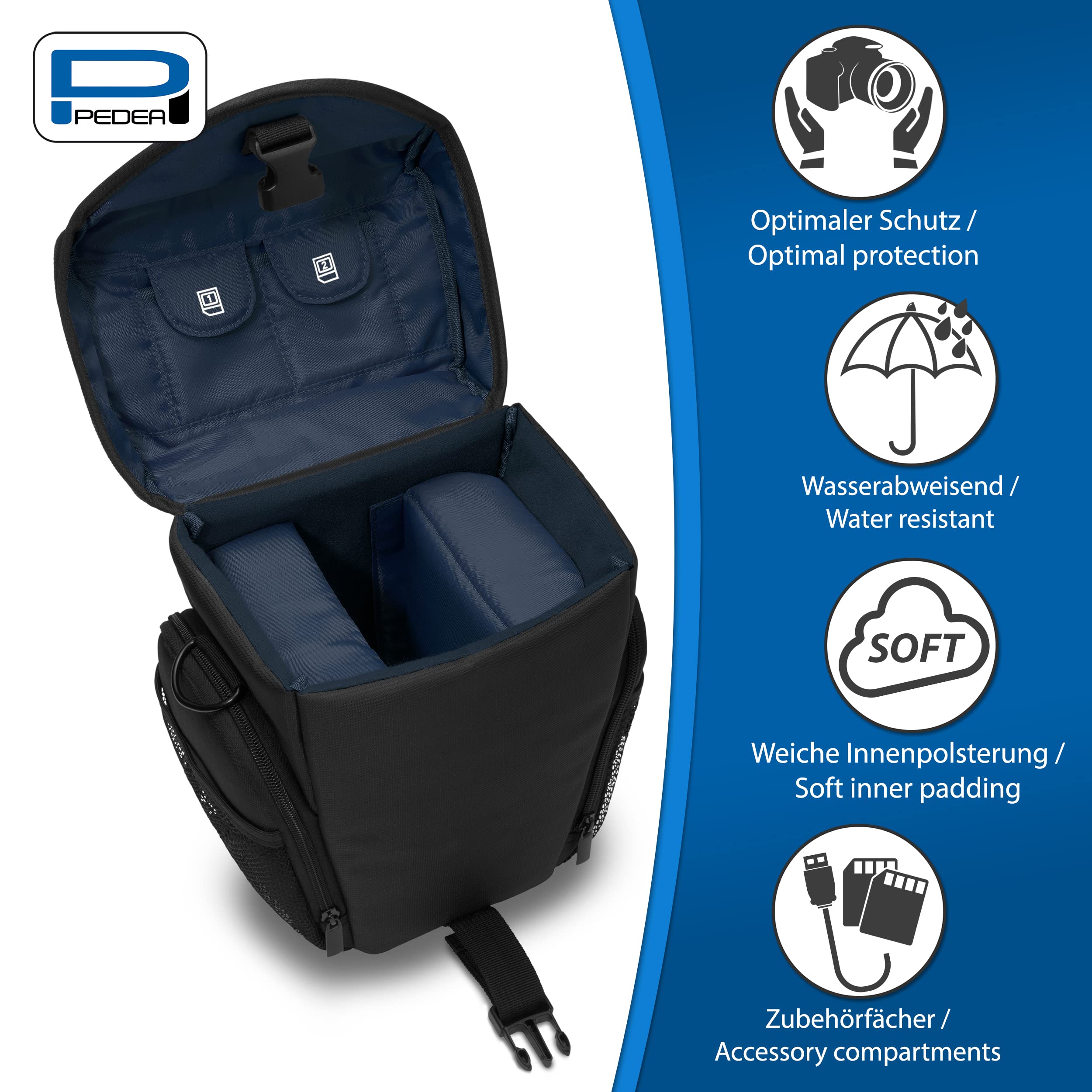 Pedea Essex Taille L sac photo reflex Noir-Bleu housse pluie