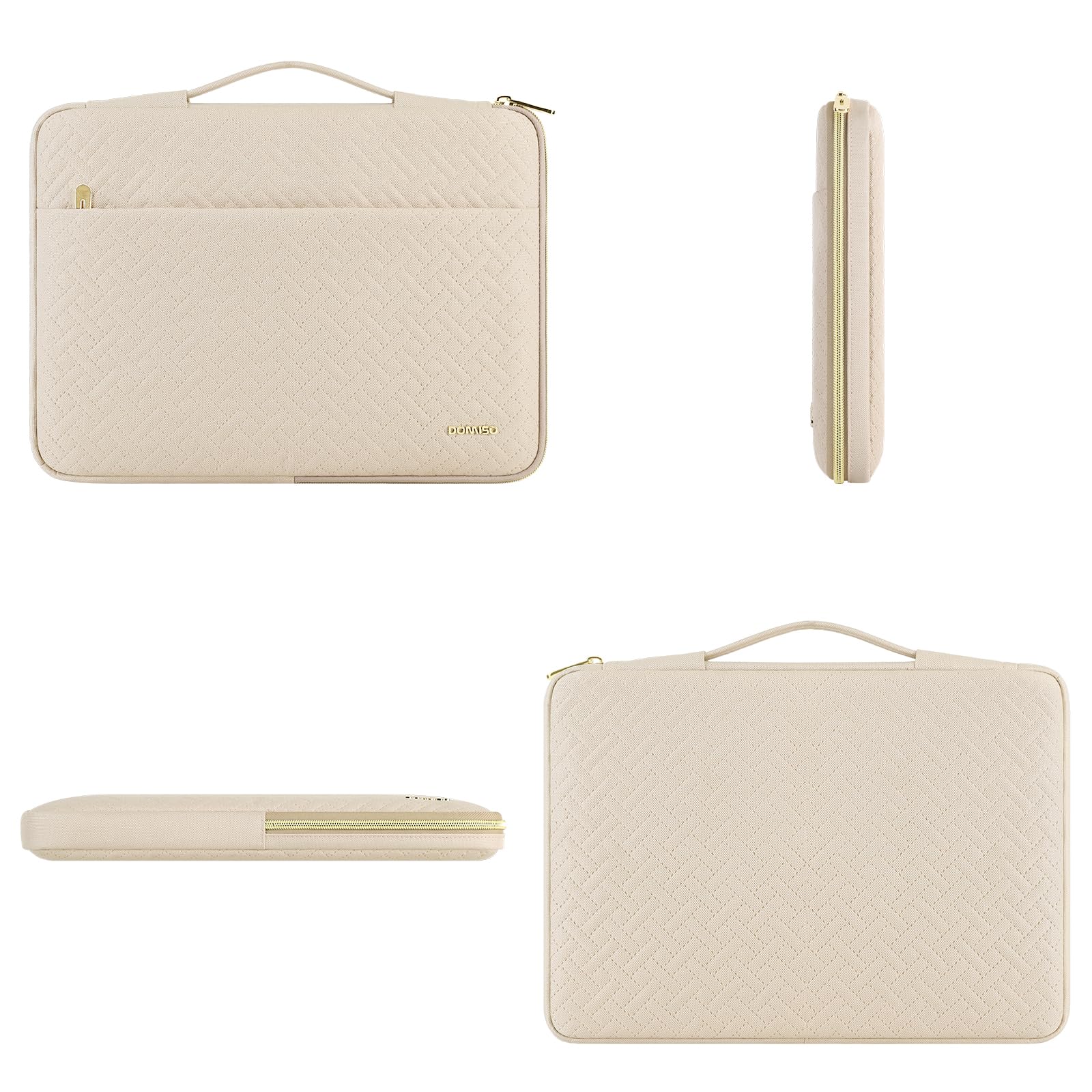 DOMISO 16 Pouces Housse Ordinateur Portable Beige Zip Doré