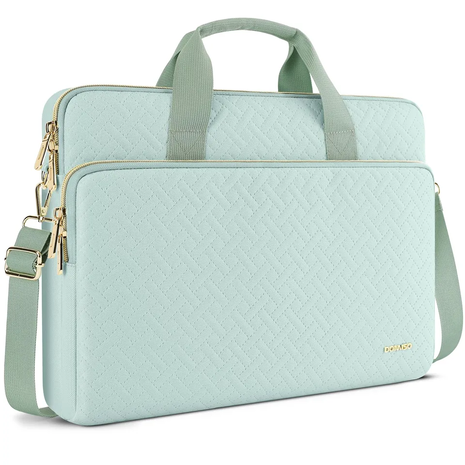 DOMISO sacoche ordinateur 15,6 pouces menthe bandoulière zip doré