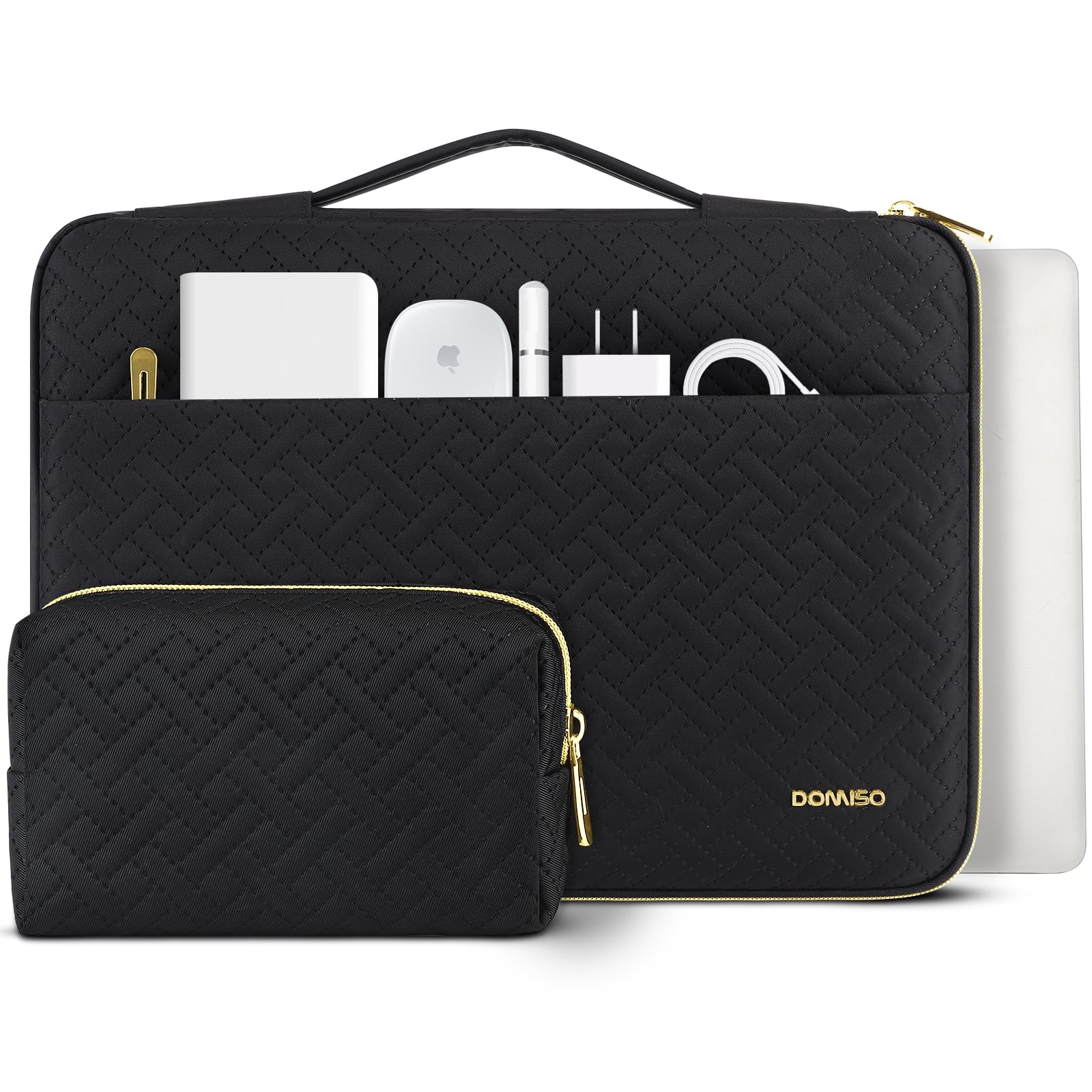 Domiso 16" housse PC noire zip doré avec pochette