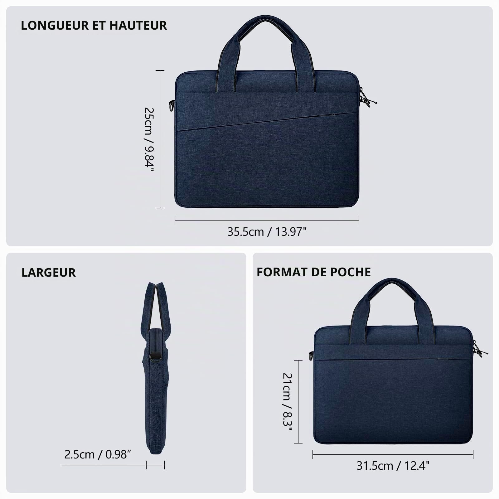 jooeer Housse ordinateur 13 pouces bleu marine imperméable