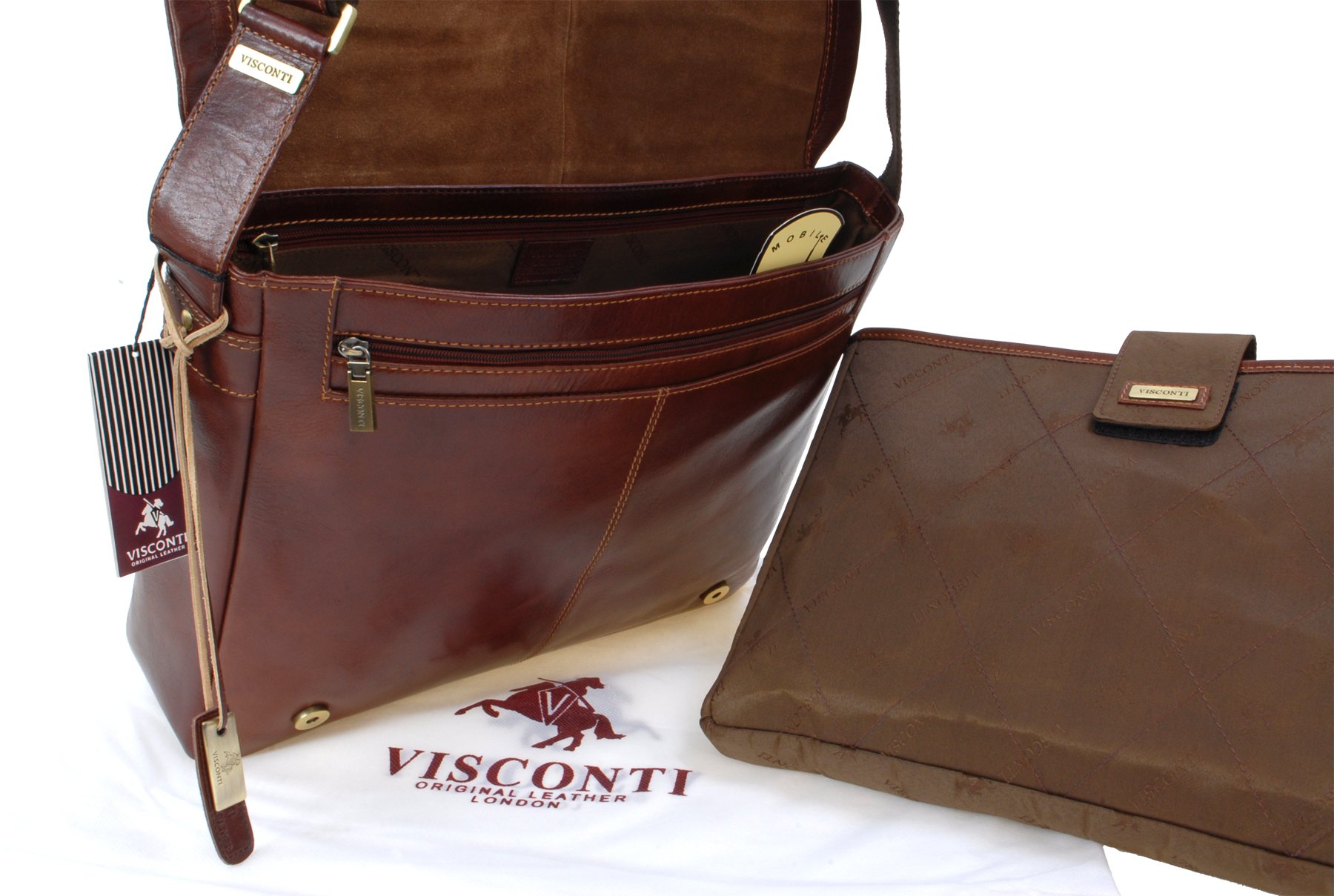 Visconti VT5 Enzo besace cuir marron tannage végétal portable