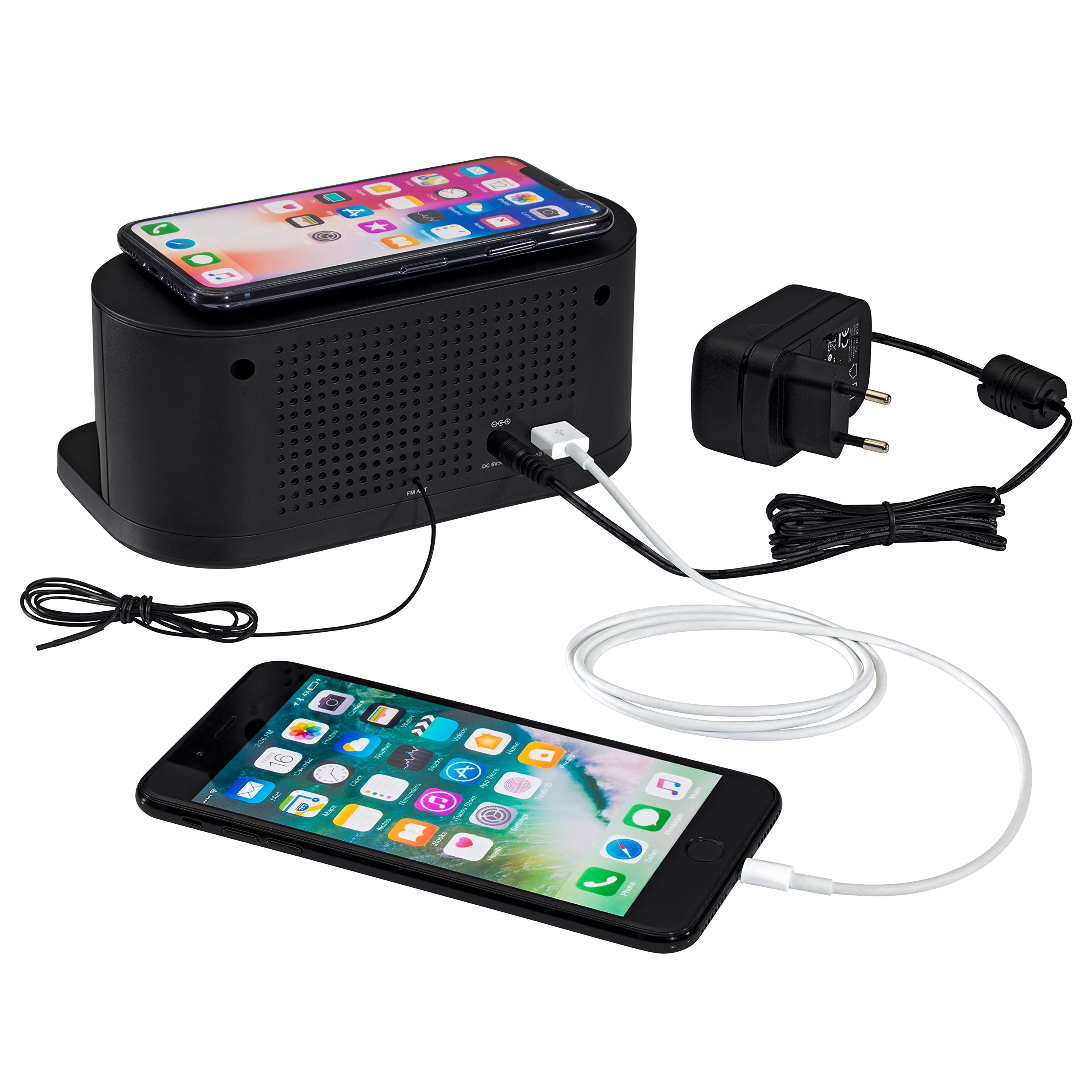 Pedea radio-réveil FM charge Qi noir double alarme