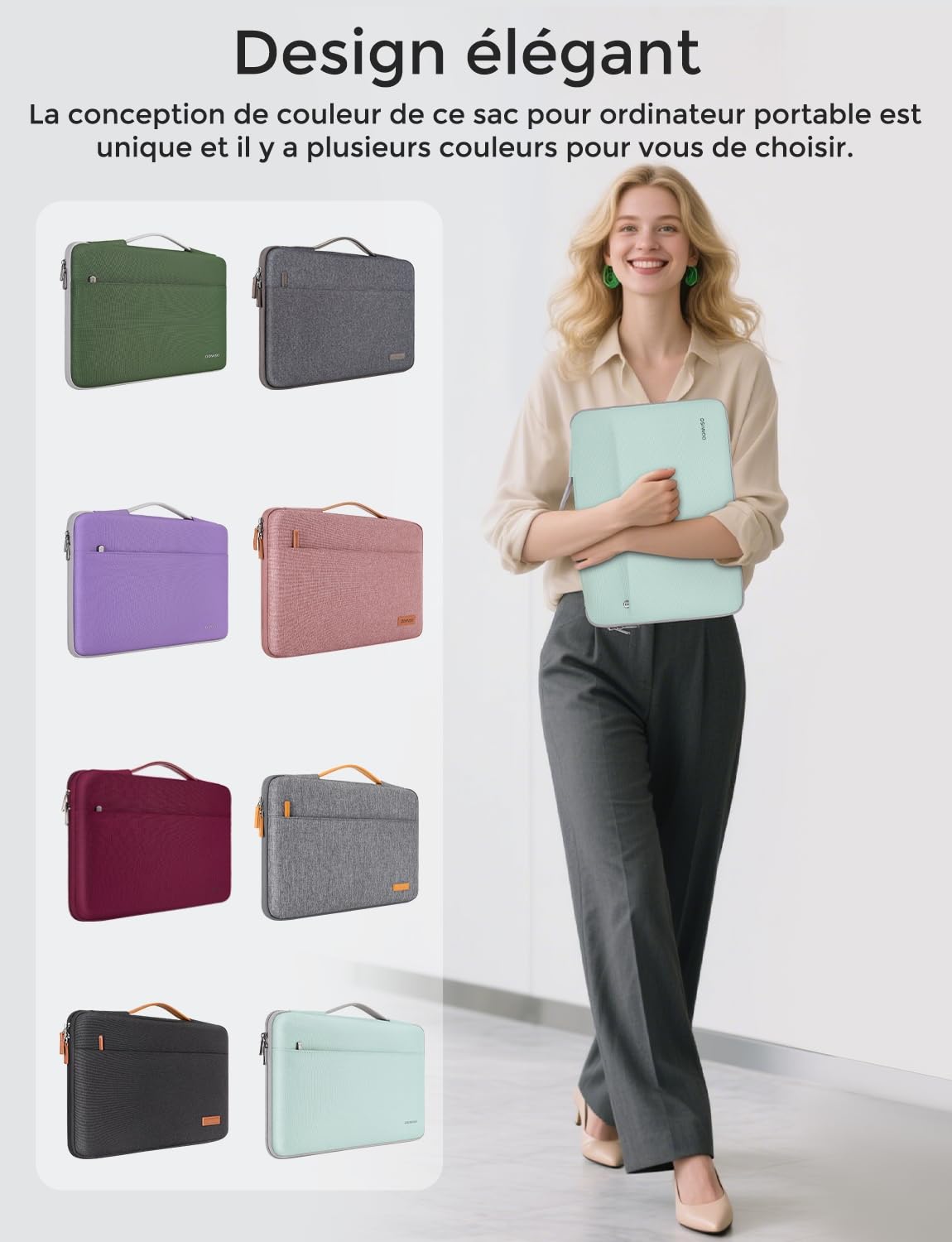 DOMISO 15,6 Pouces Housse Ordinateur Portable Menthe Verte Poches
