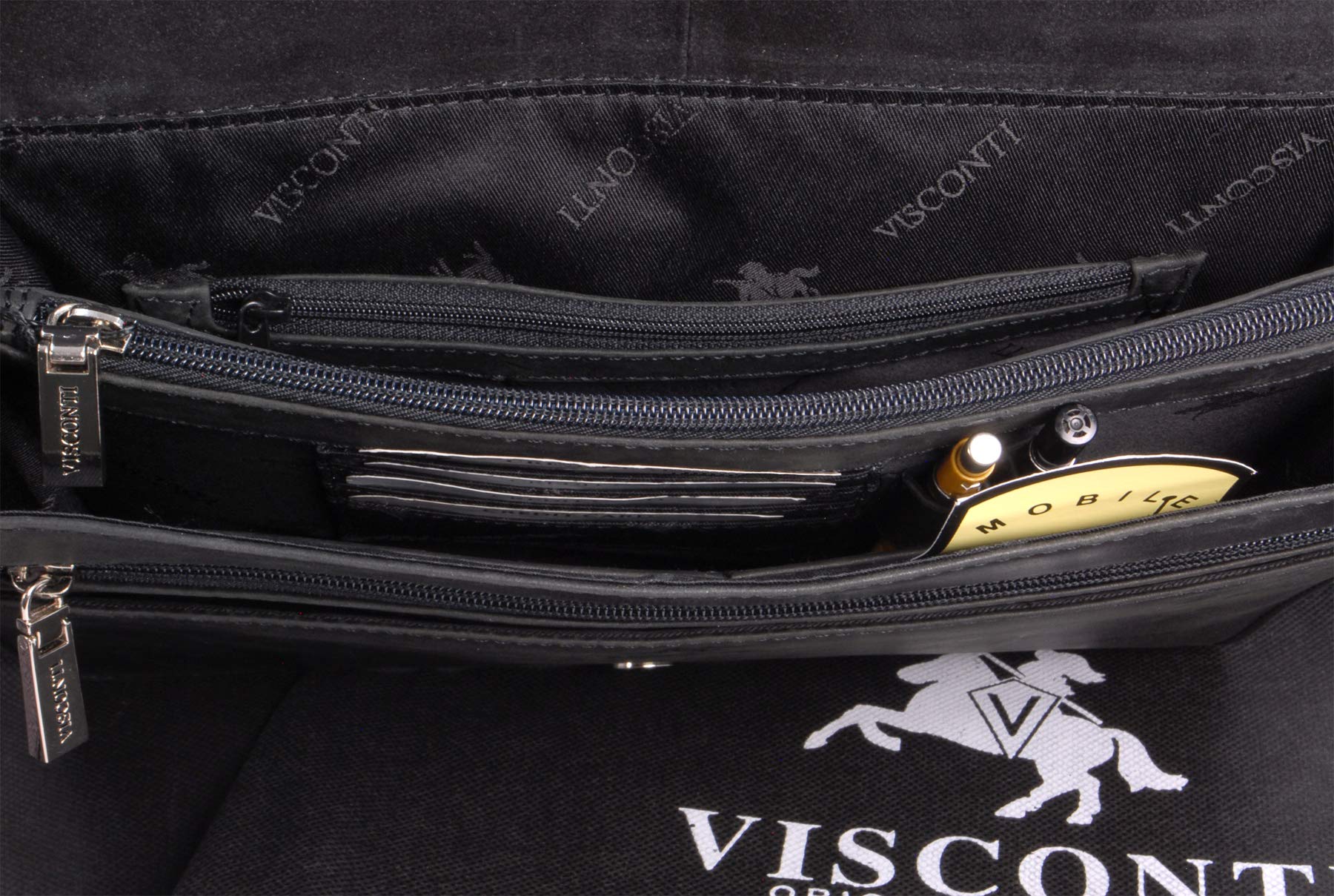Visconti 16025 Harvard besace cuir noir multi-poches