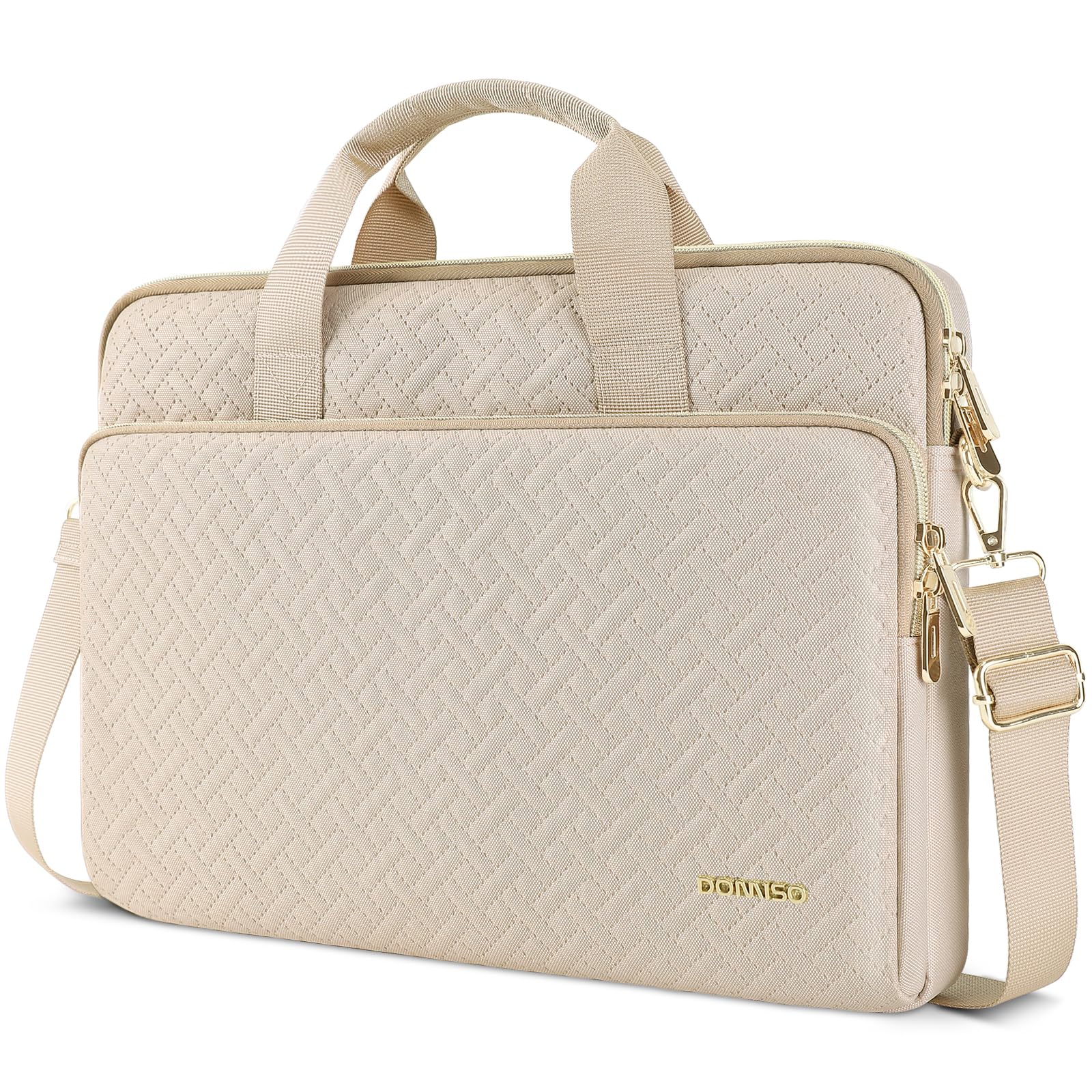 DOMISO sacoche 17,3 pouces ordinateur portable beige zip doré