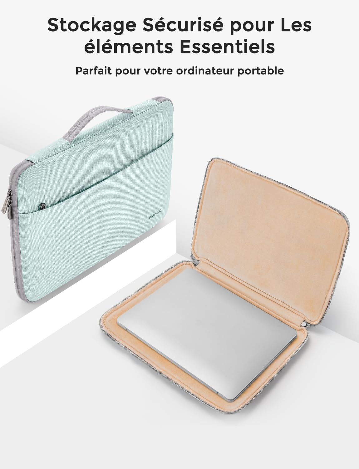 DOMISO 15,6 Pouces Housse Ordinateur Portable Menthe Verte Poches