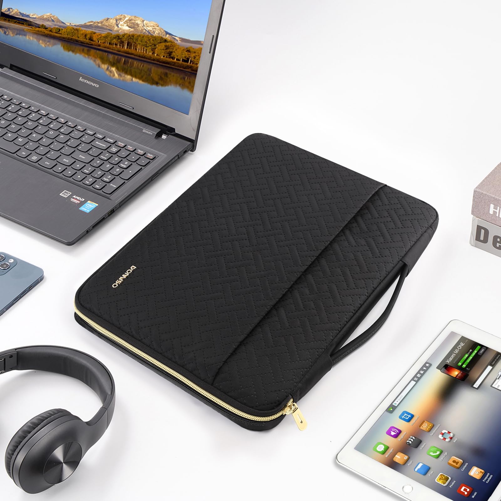 Domiso 16" housse PC noire zip doré avec pochette