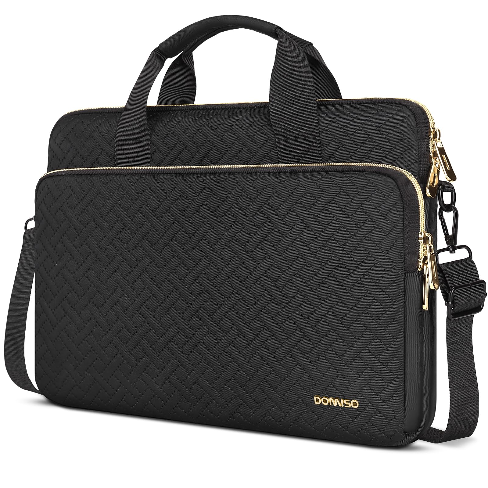 DOMISO 15,6 pouces sacoche ordinateur bandoulière noir zip doré