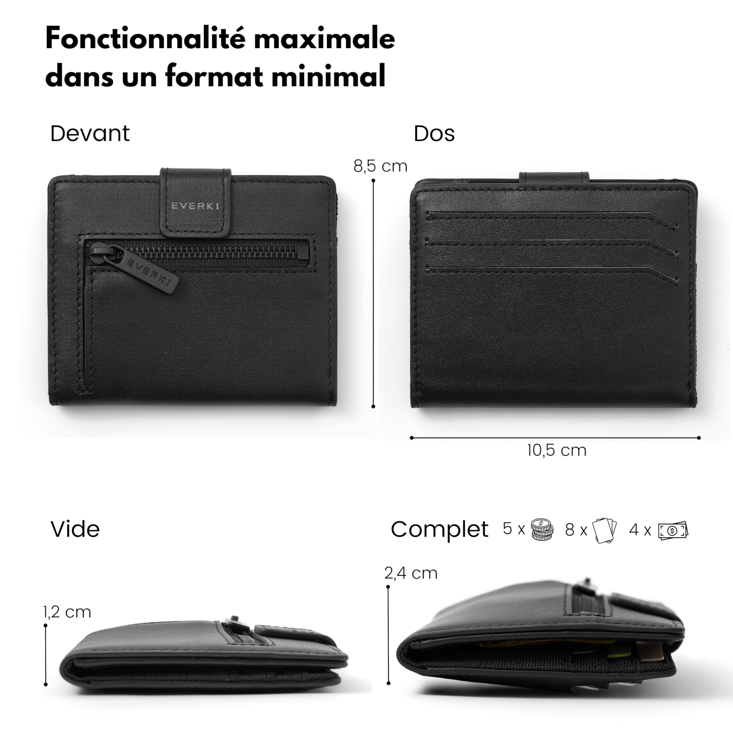 Everki portefeuille homme bifold noir anti-RFID mince