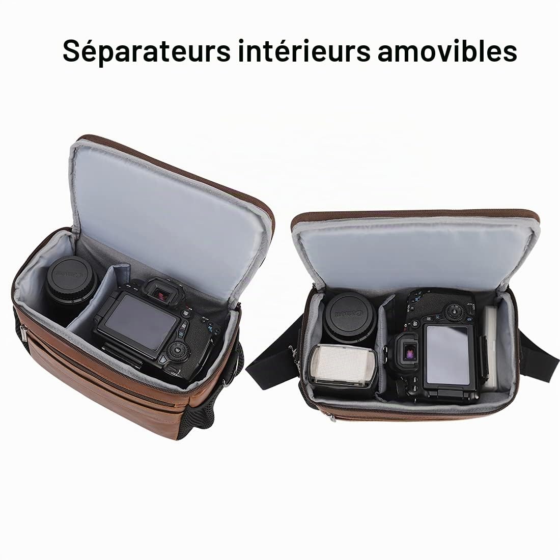 Domiso sac bandoulière photo reflex marron foncé
