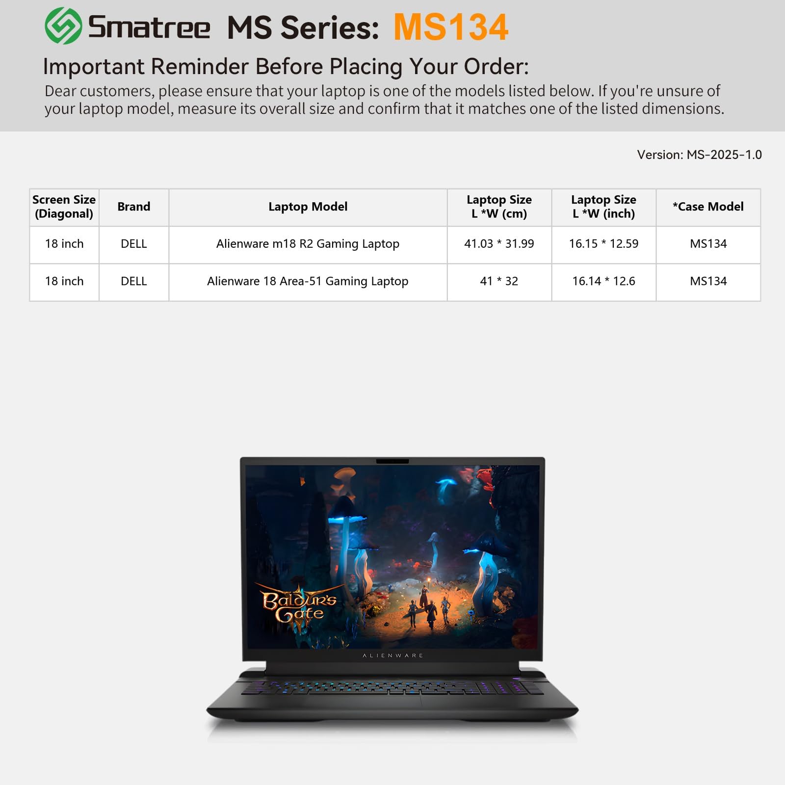 Smatree MS134 housse PC 18" Alienware m18 rigide
