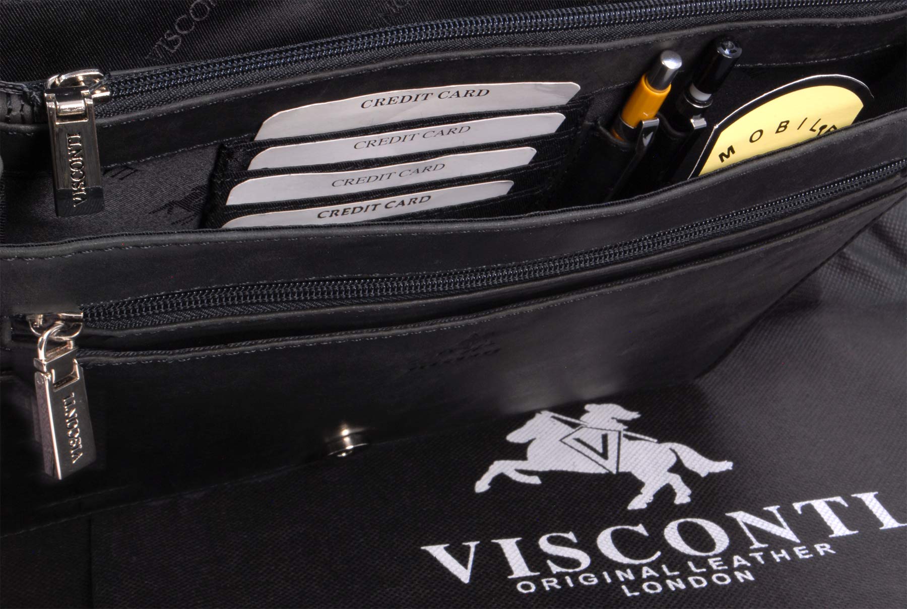 Visconti 16025 Harvard besace cuir noir multi-poches