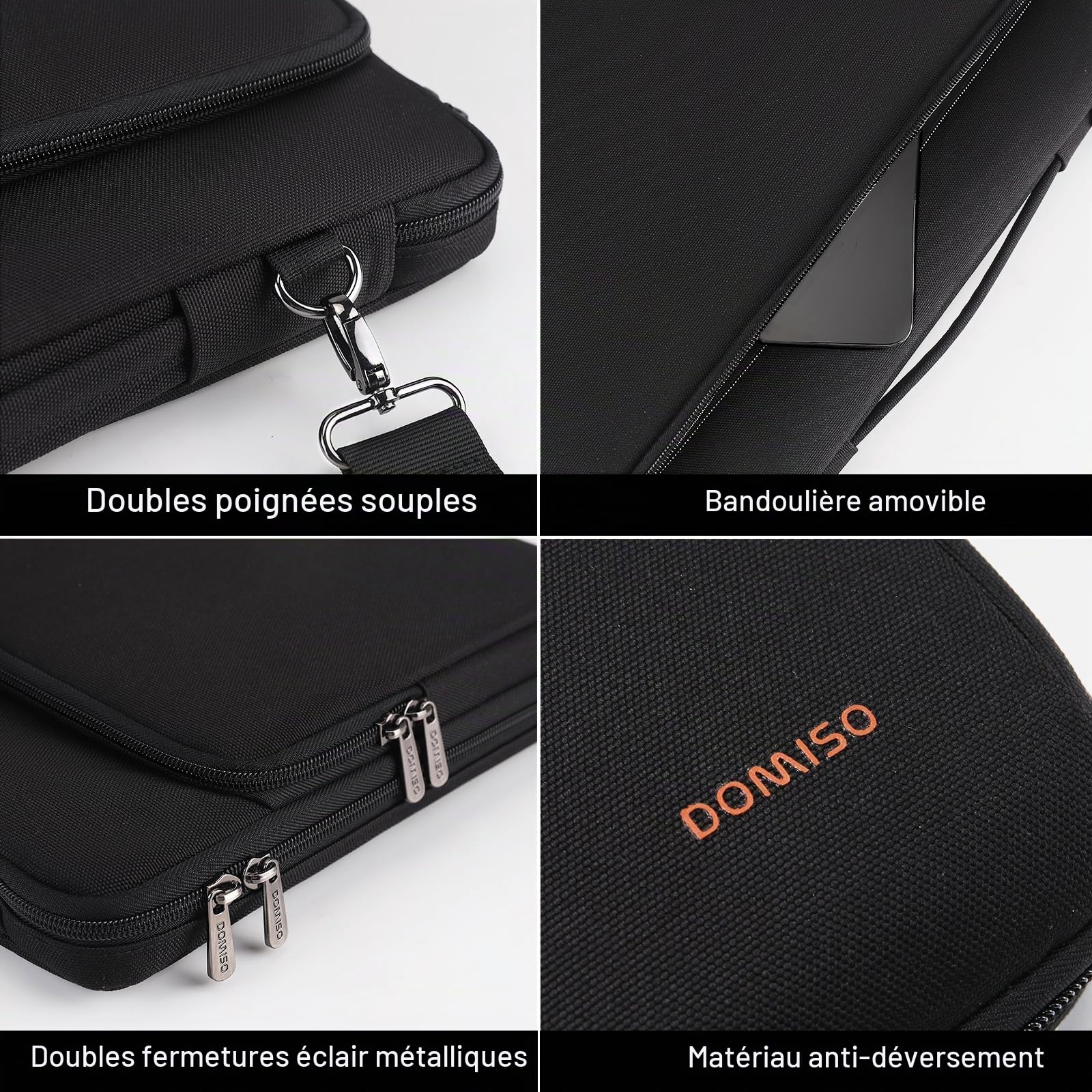 Domiso housse ordinateur 15,6 pouces noir poche