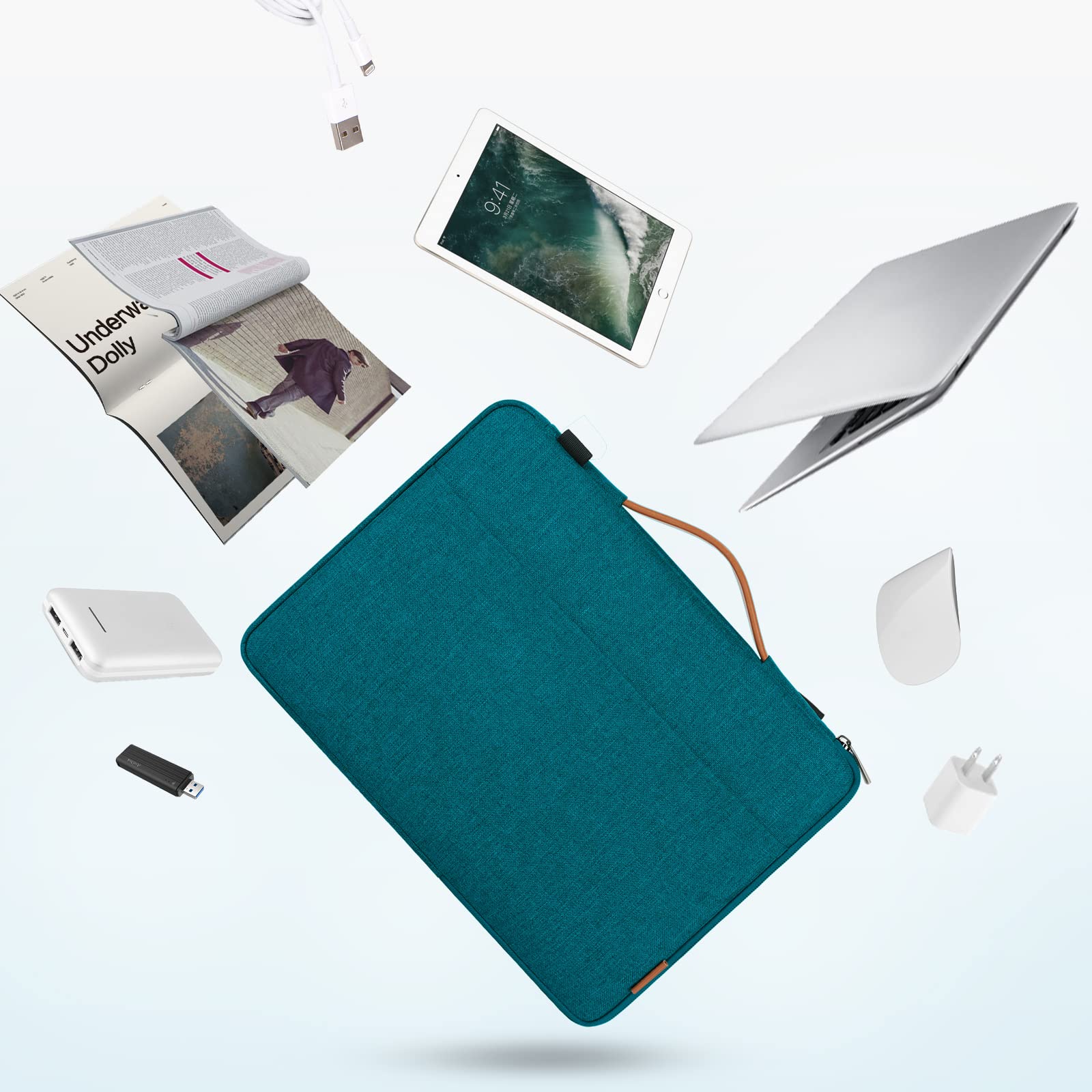DOMISO 14 pouces housse ordinateur turquoise + mini pochette