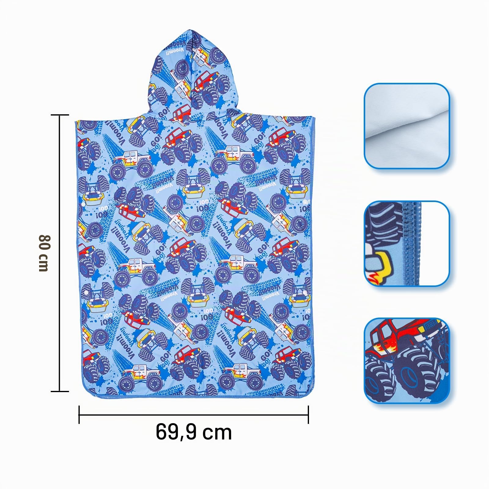 jooeer poncho de bain enfant microfibre 80x70 cm capuche