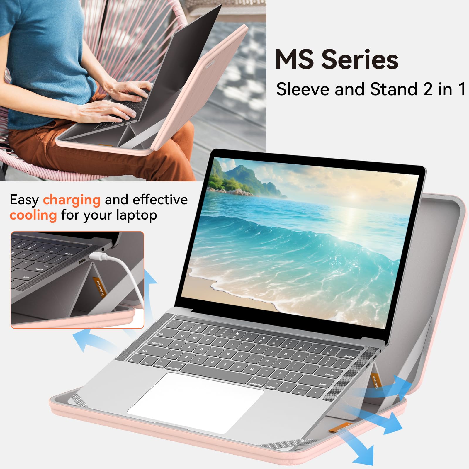 Smatree MS89 housse PC 16" rigide rose avec support