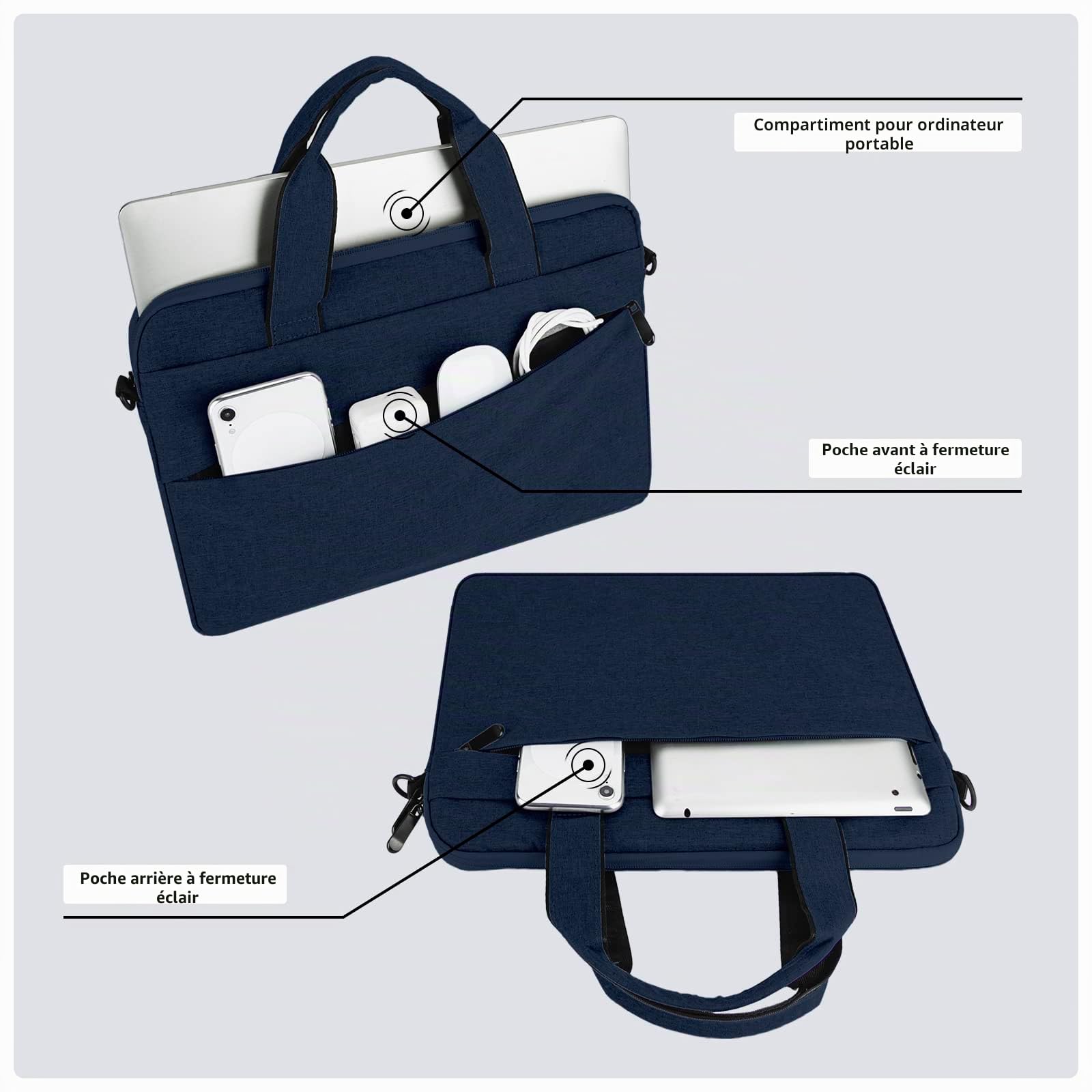 jooeer Housse ordinateur 13 pouces bleu marine imperméable