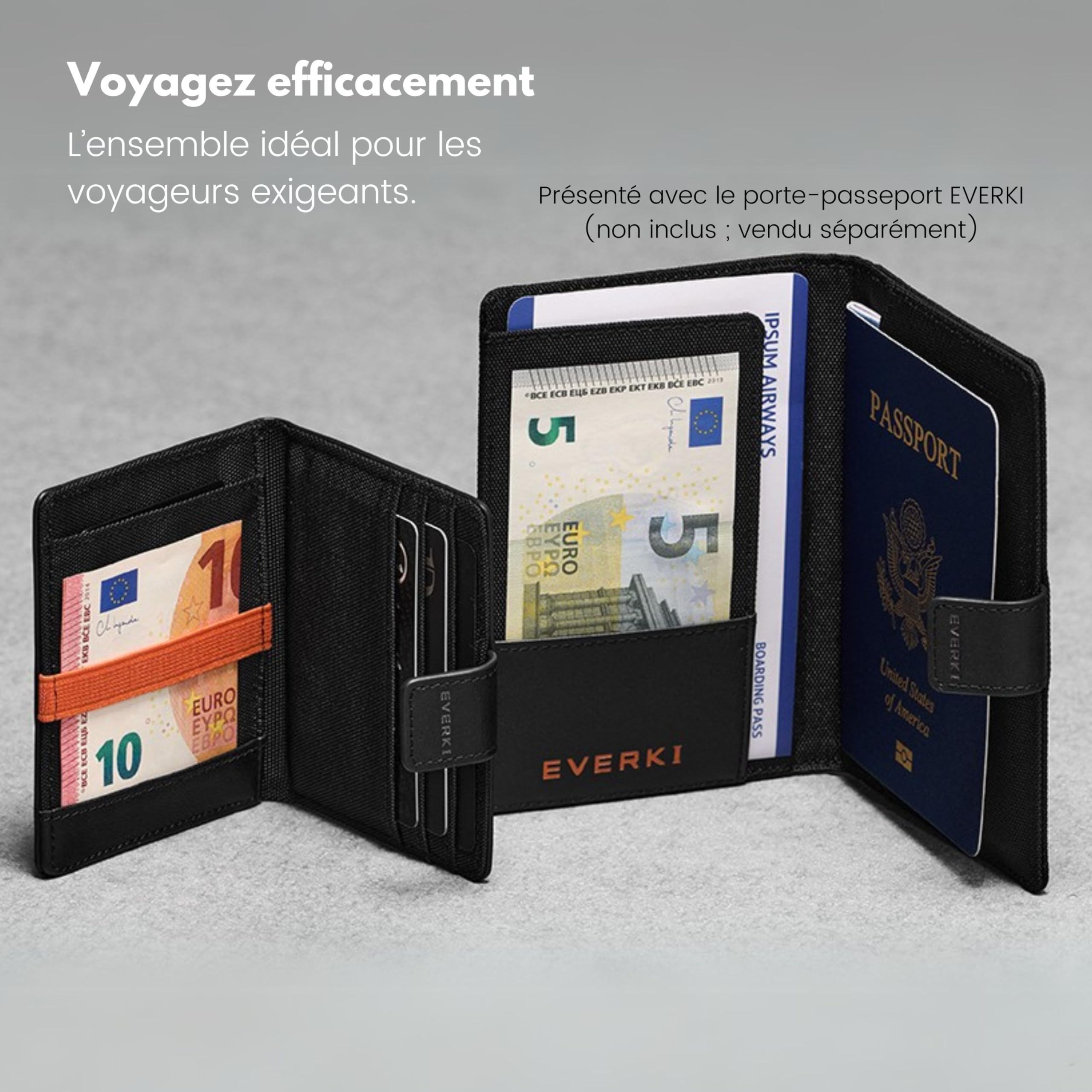 Everki portefeuille homme bifold noir anti-RFID mince