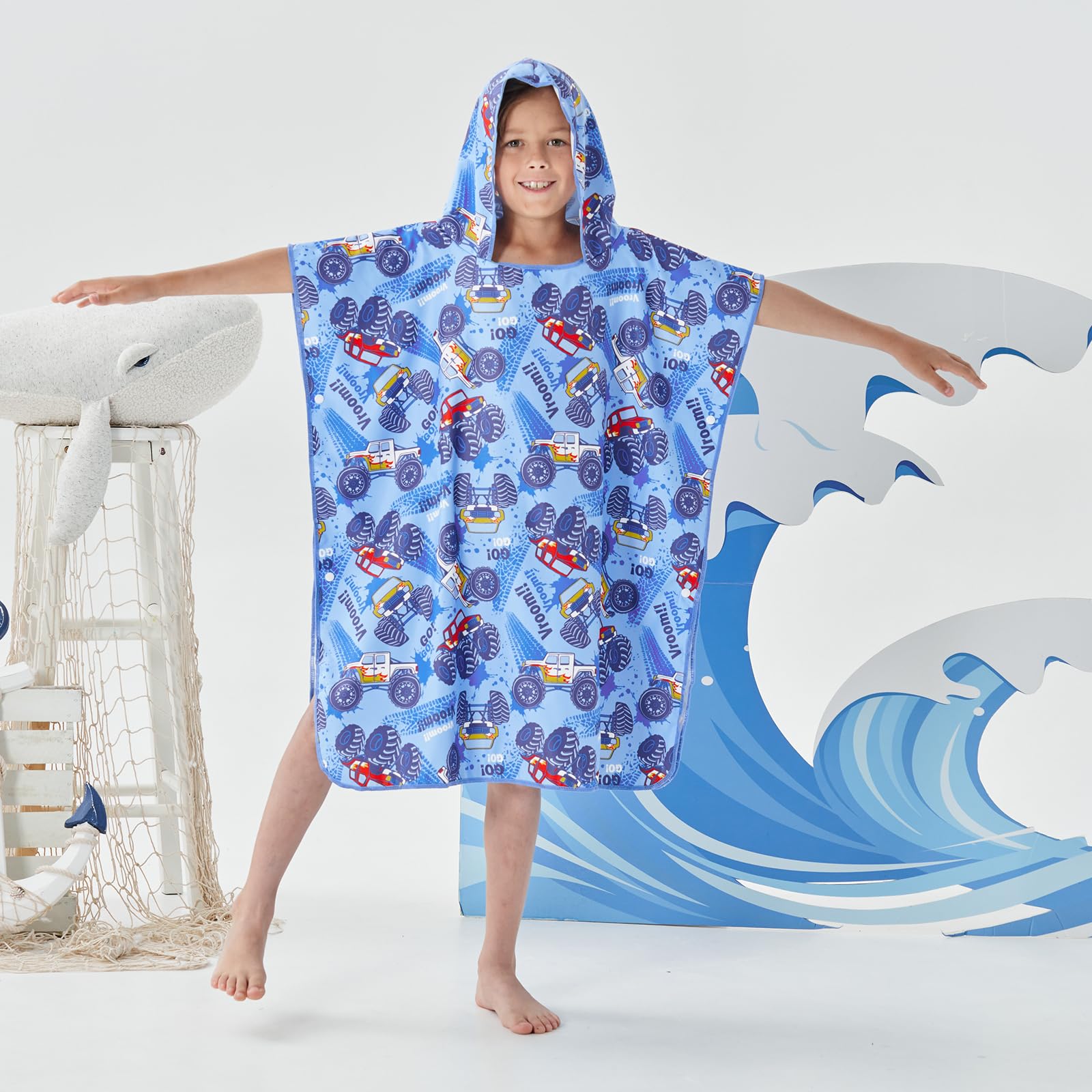 jooeer poncho de bain enfant microfibre 80x70 cm capuche