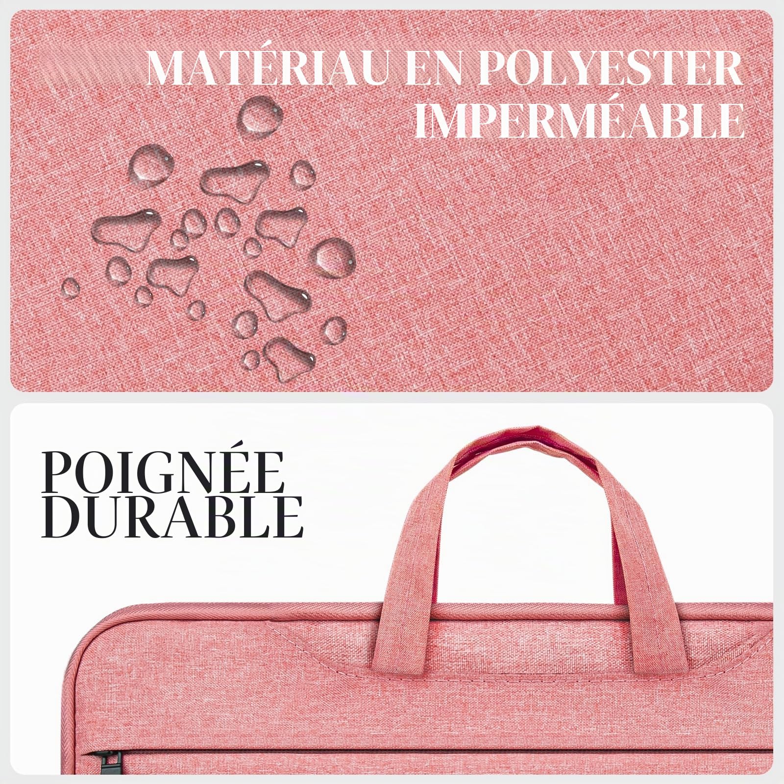 jooeer 14 pouces housse PC rose poignée 6 poches