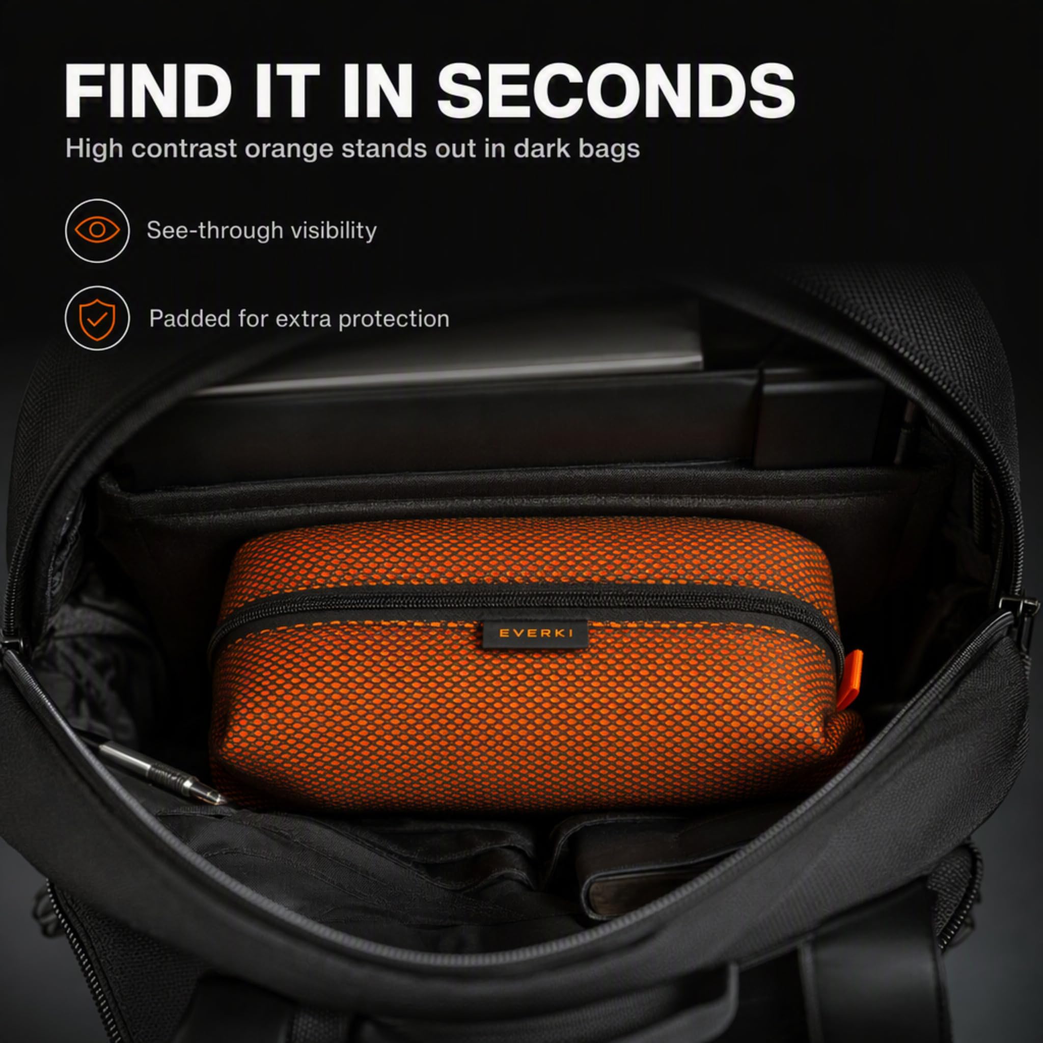 Everki Pouch EKF823 Pochette Câbles Orange Noir Maille