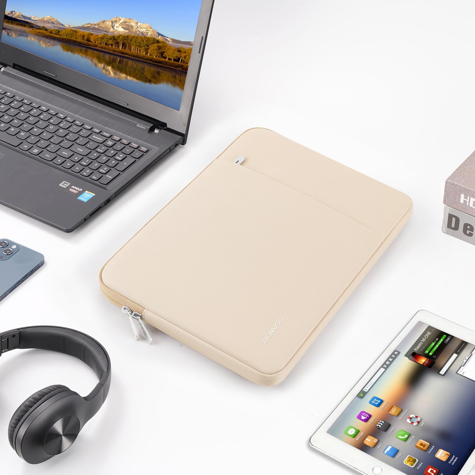 DOMISO 17,3" sacoche ordinateur portable beige étanche