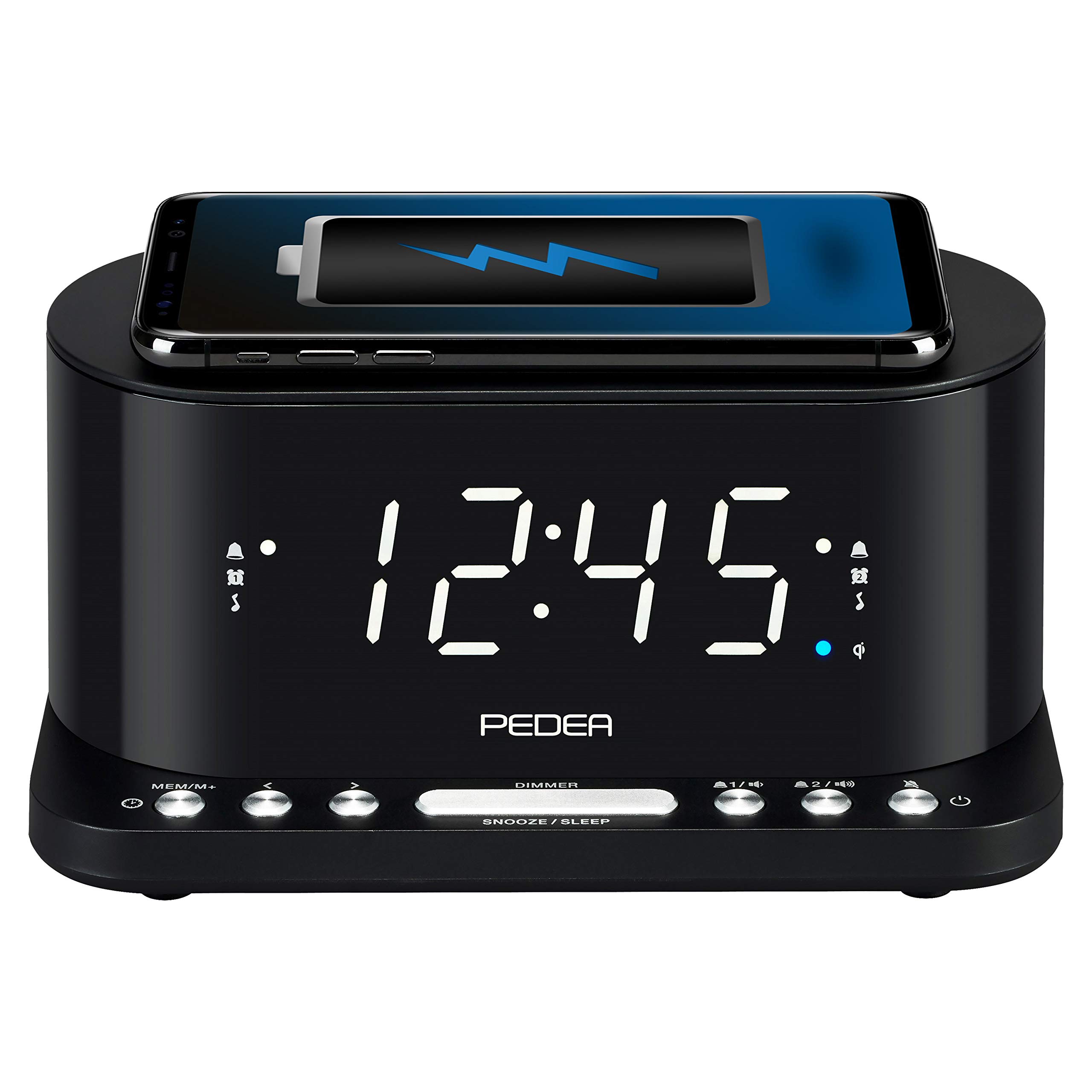 Pedea radio-réveil FM charge Qi noir double alarme