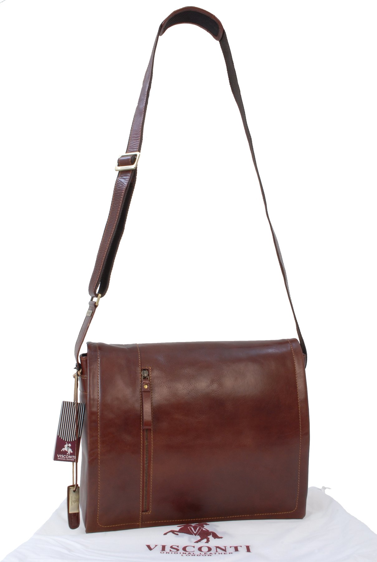 Visconti VT5 Enzo besace cuir marron tannage végétal portable