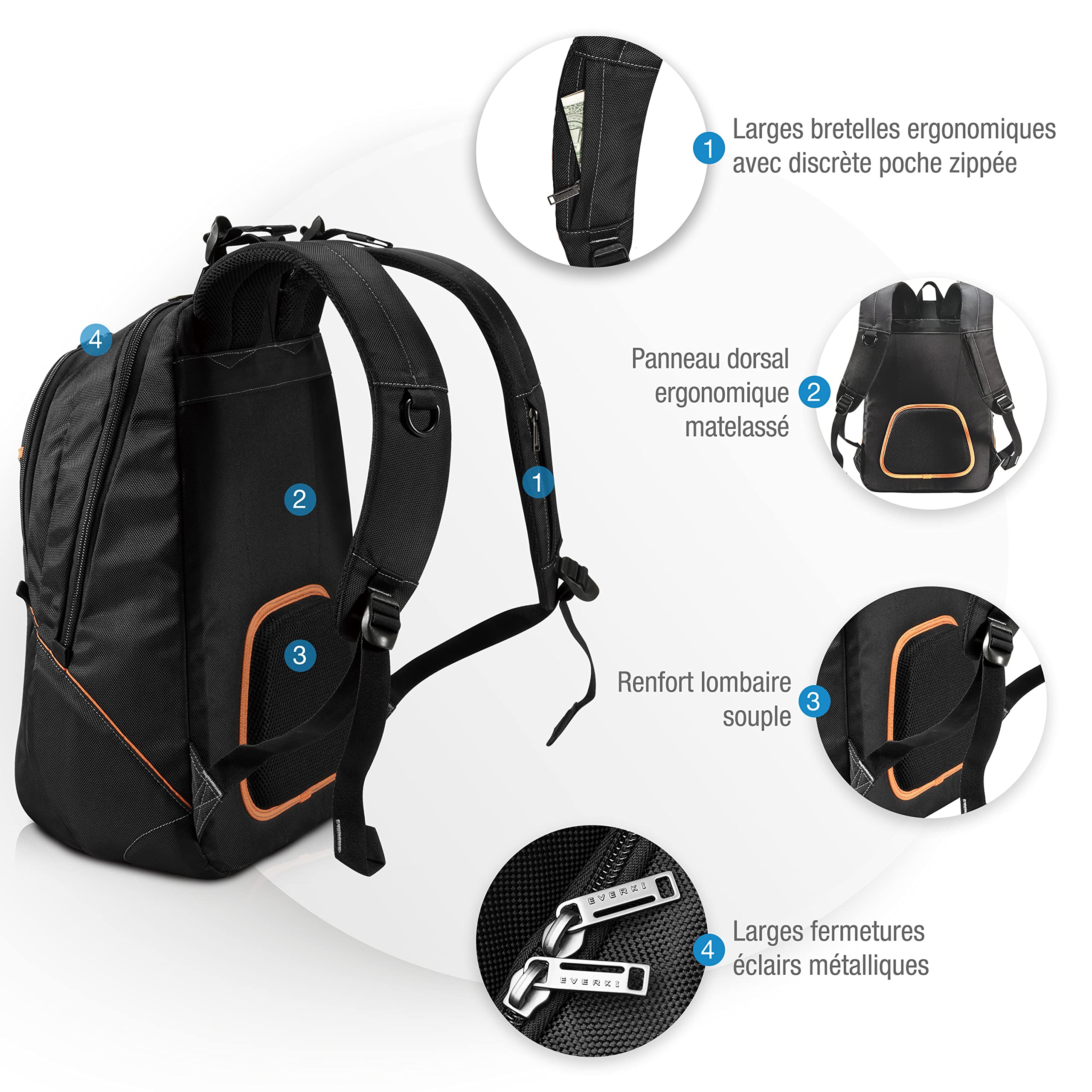 Everki Glide EKP129 sac à dos 17,3" noir déperlant