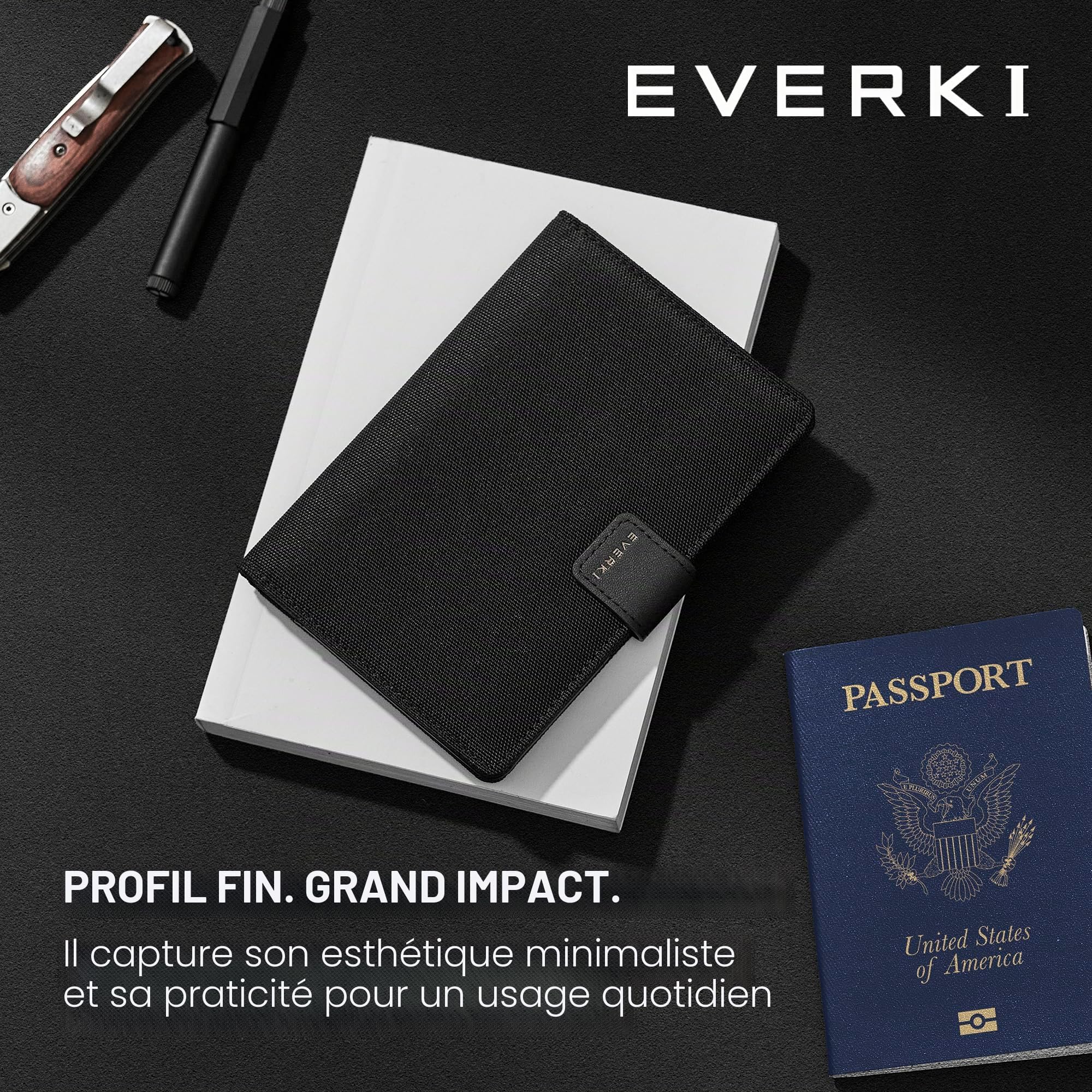 Everki étui passeport RFID noir porte-cartes fin