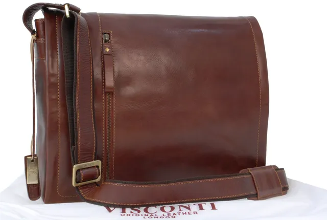 Visconti VT5 Enzo besace cuir marron tannage végétal portable