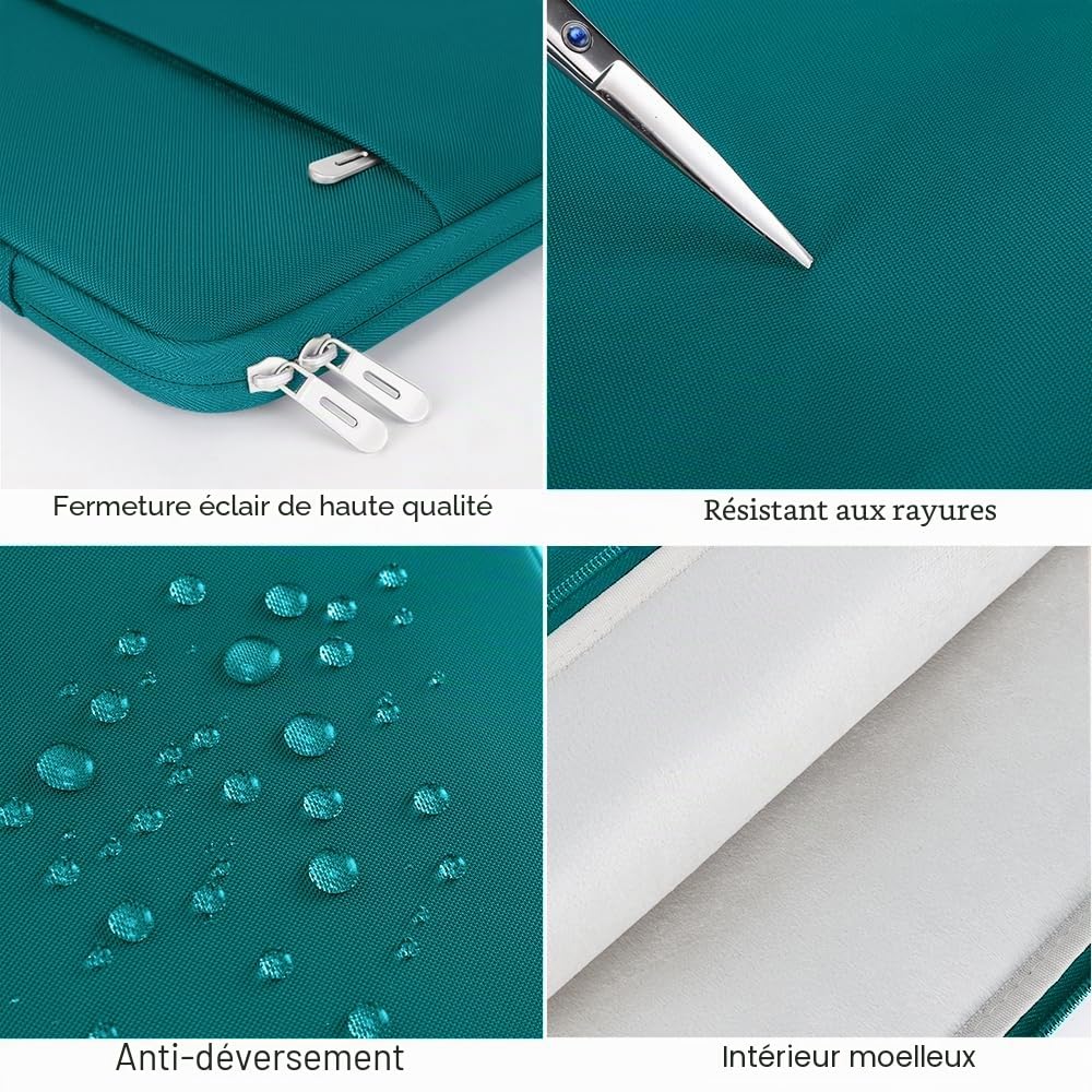 DOMISO 17,3 Pouces Sacoche Ordinateur Turquoise Poches