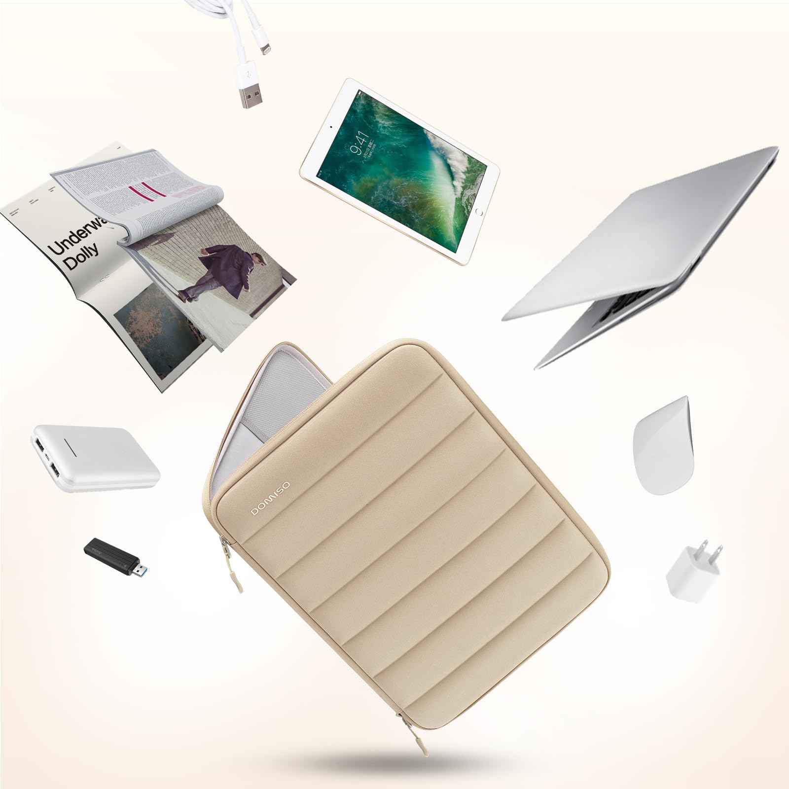 DOMISO 15,6 pouces housse PC portable beige jaune étanche