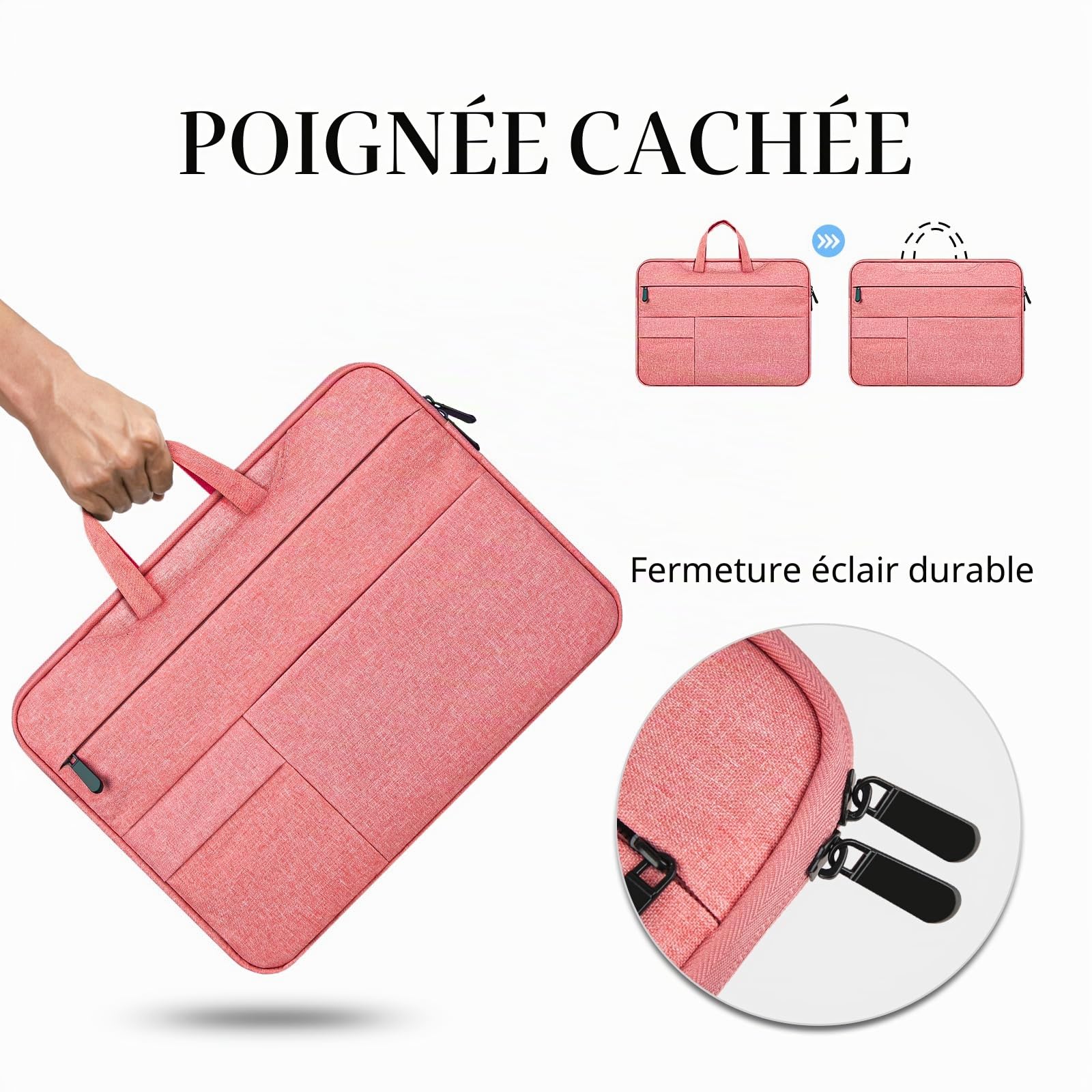 jooeer 14 pouces housse PC rose poignée 6 poches