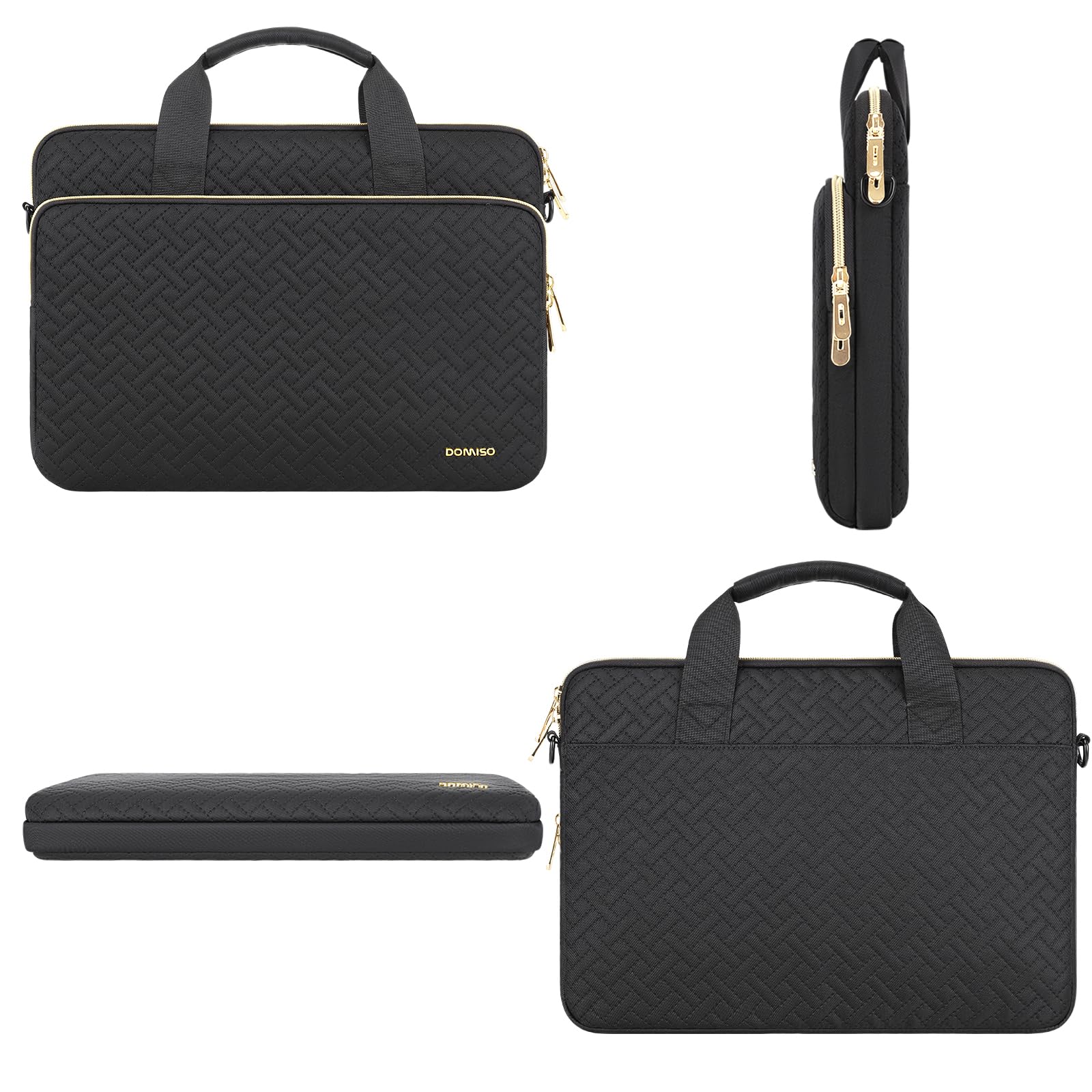 DOMISO 15,6 pouces sacoche ordinateur bandoulière noir zip doré
