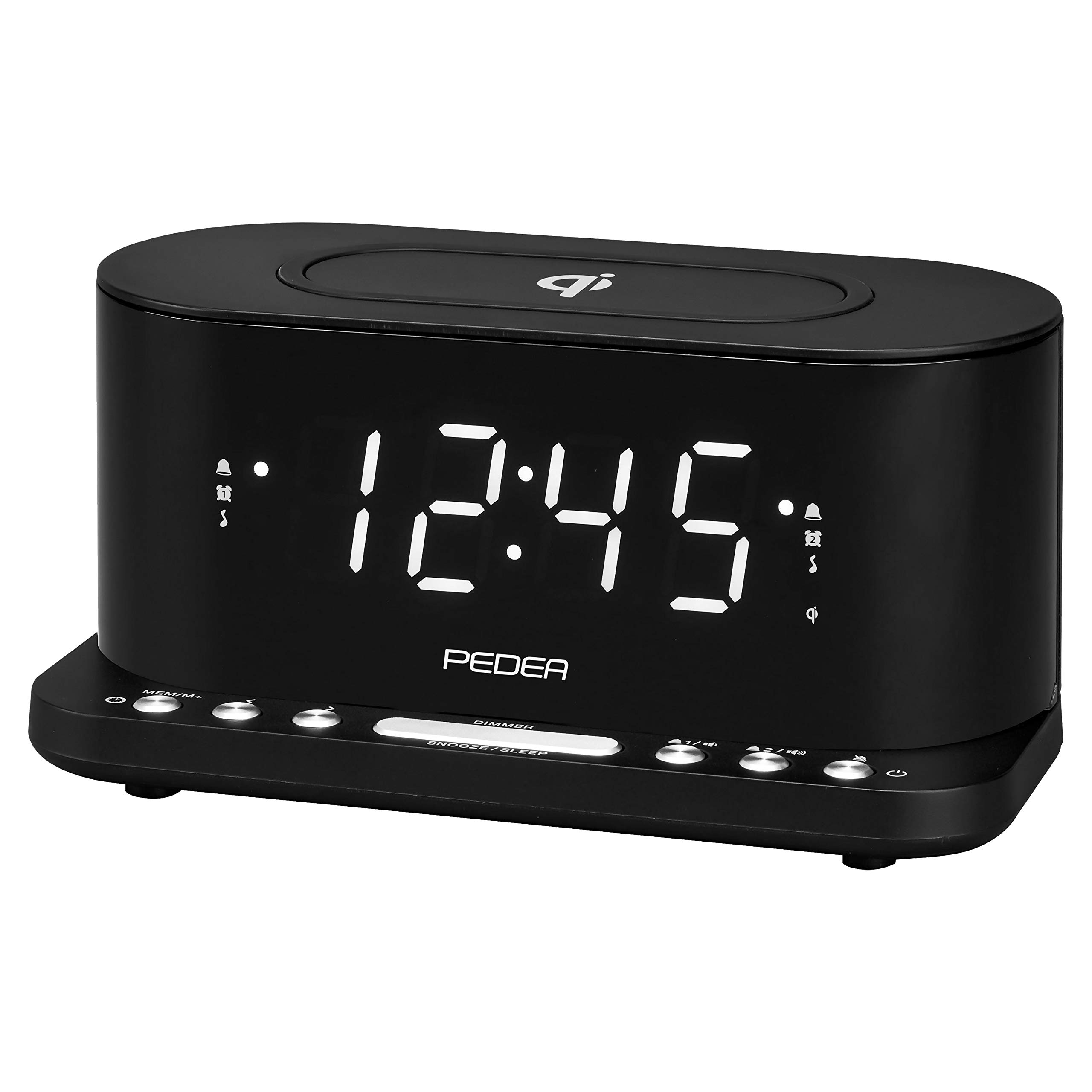 Pedea radio-réveil FM charge Qi noir double alarme