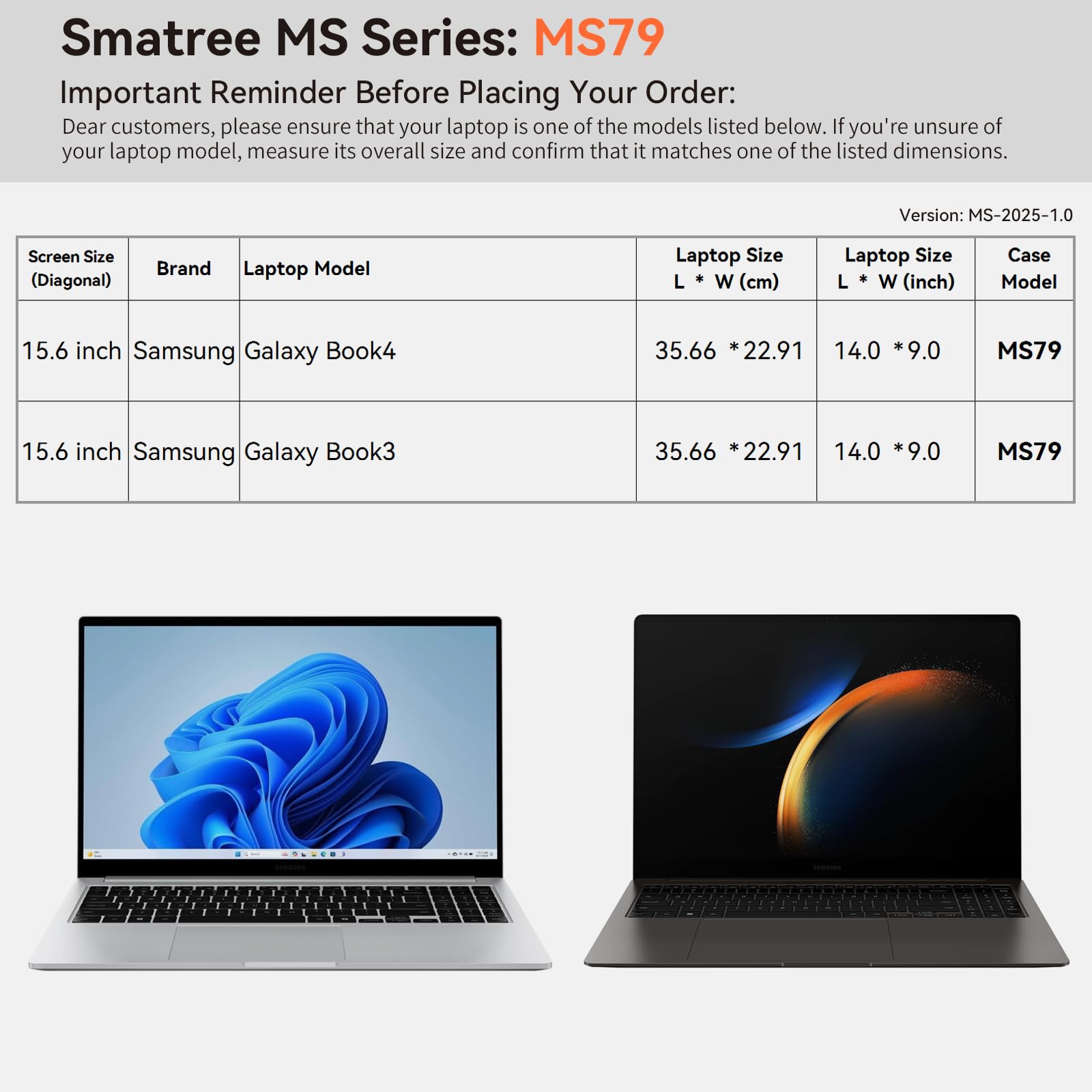 Smatree MS79 housse rigide 15,6" Galaxy Book support