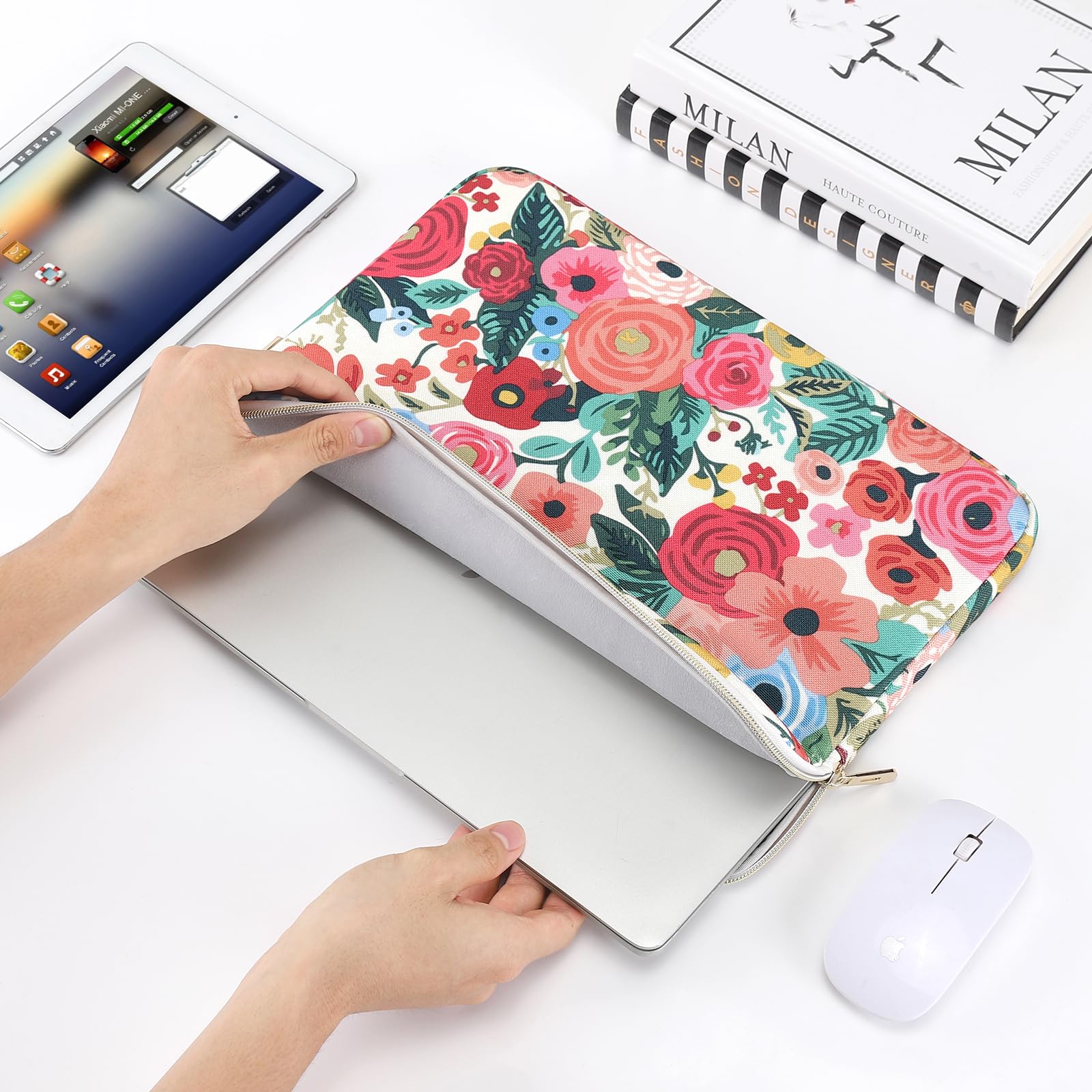 Domiso housse PC 15-15,6" fleurs imperméable