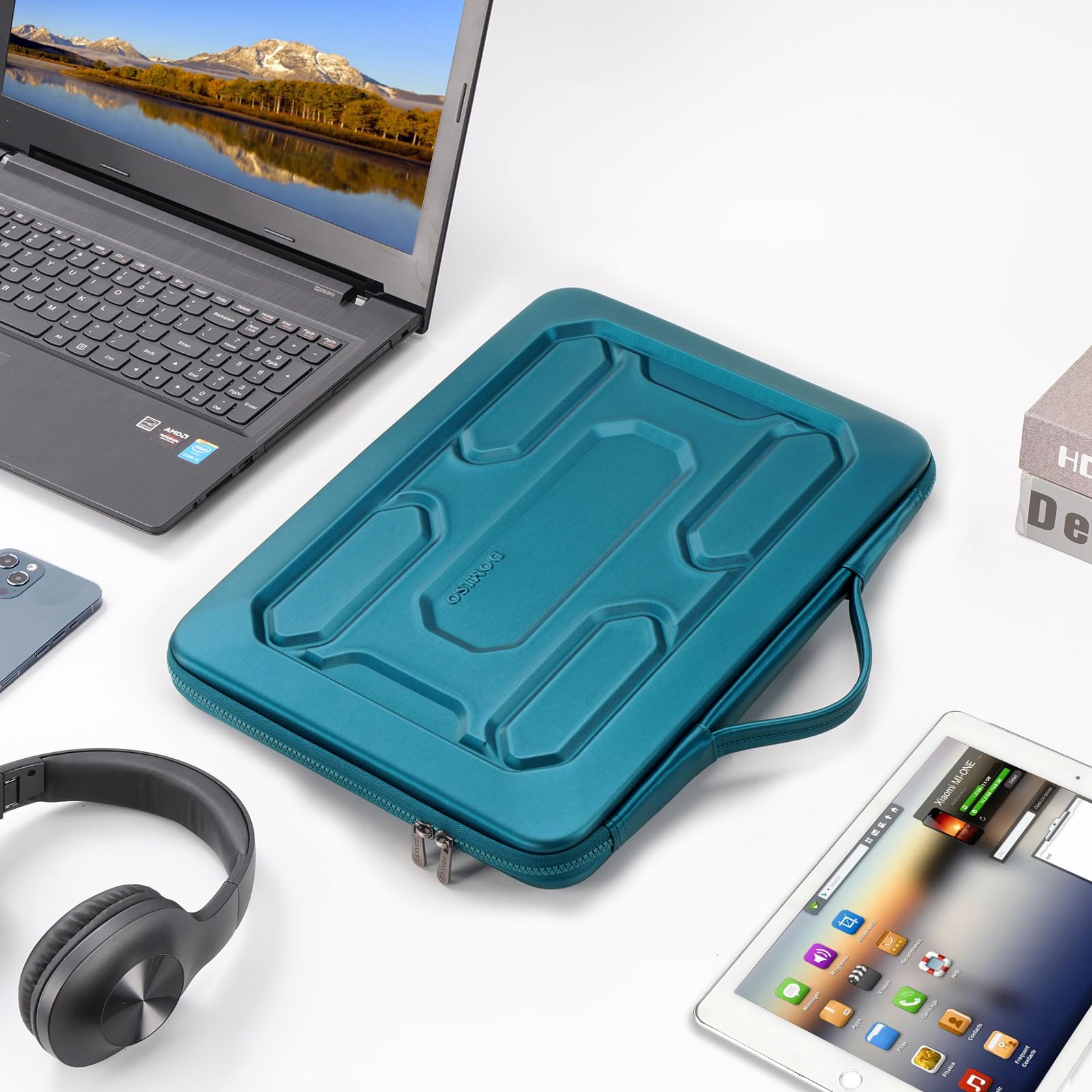 DOMISO Étui PC portable 17-17,3 pouces turquoise rigide EVA