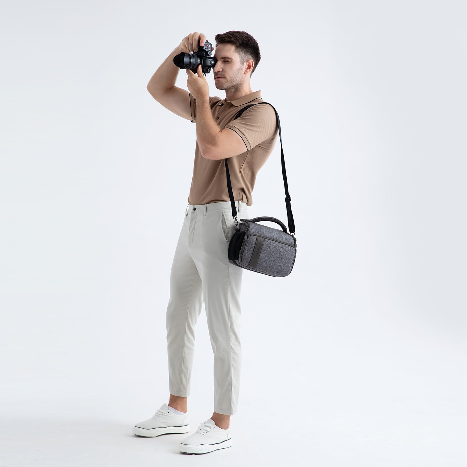 Domiso sac bandoulière appareil photo gris imperméable