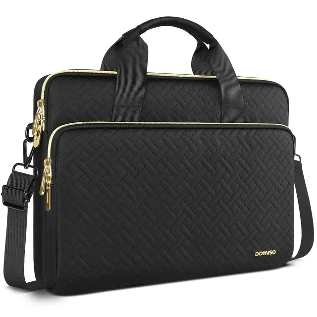 DOMISO 15,6 pouces sacoche ordinateur bandoulière noir zip doré