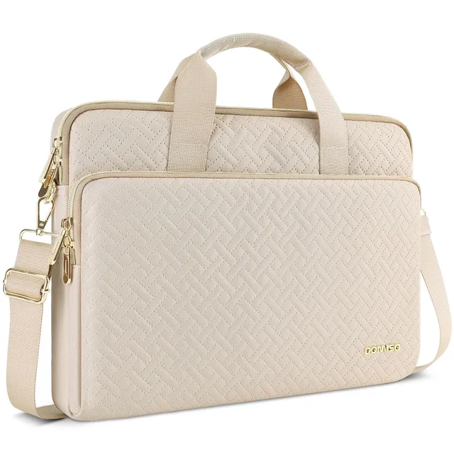 DOMISO sacoche 17,3 pouces ordinateur portable beige zip doré