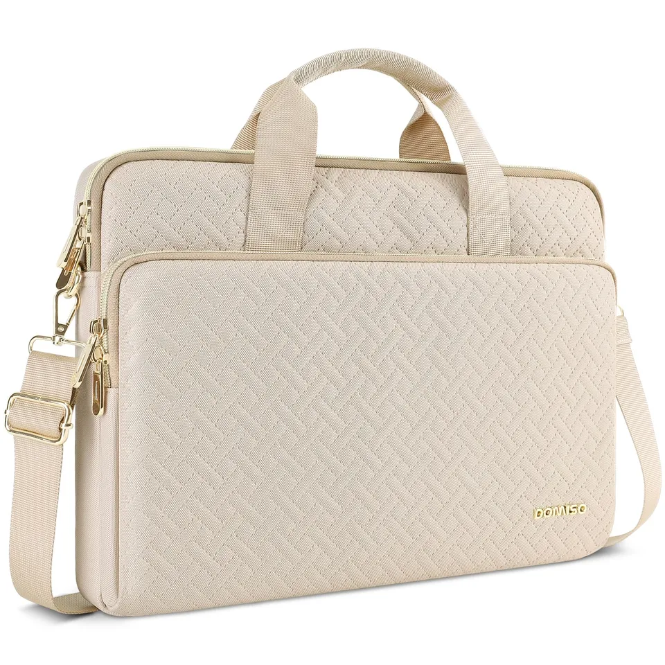 DOMISO sacoche 17,3 pouces ordinateur portable beige zip doré