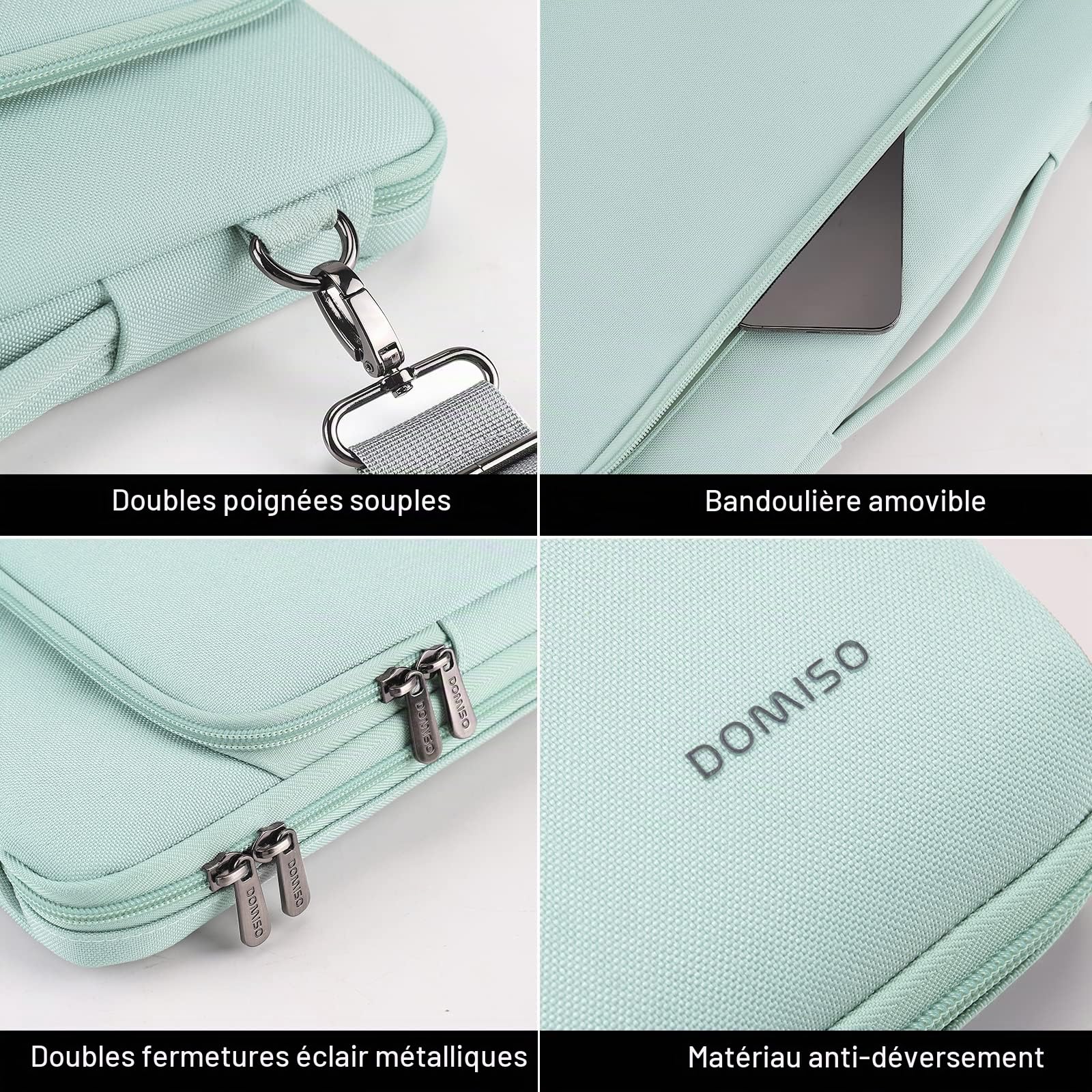 Domiso 15,6" housse PC menthe verte imperméable