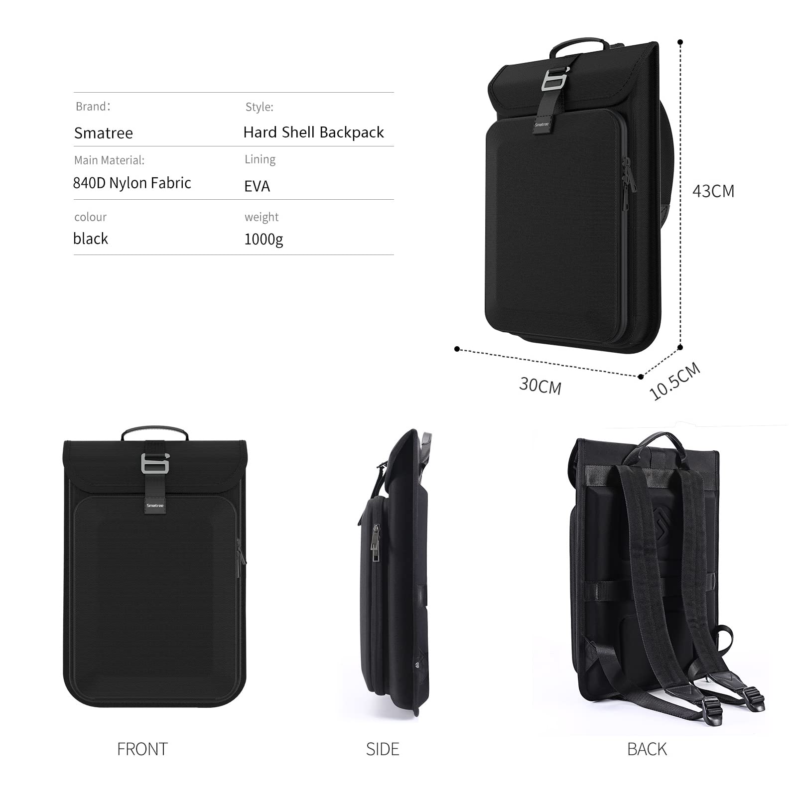 Smatree A600 sac à dos PC 15,6" noir coque rigide business