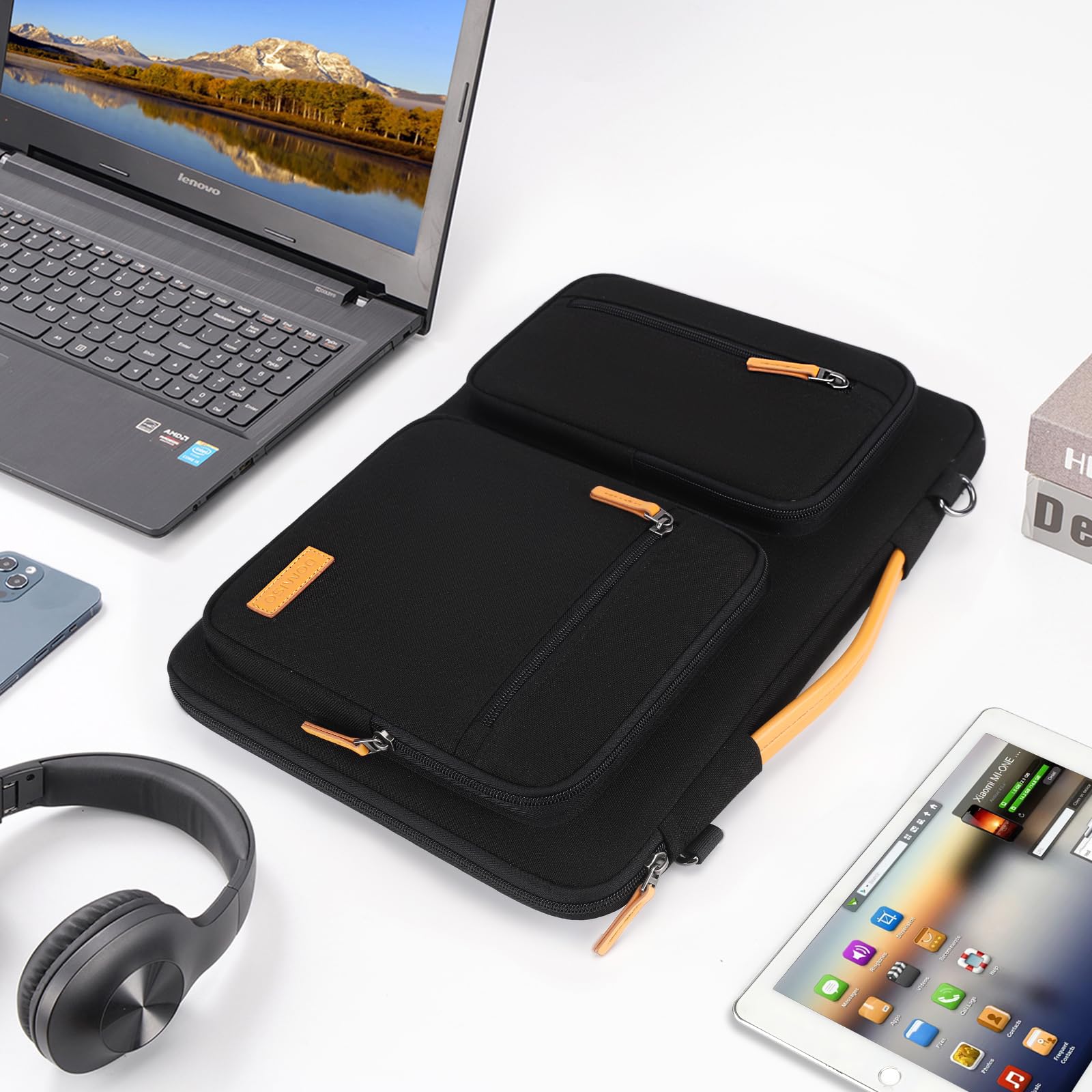 DOMISO 17,3 Pouces Sacoche PC Portable Noir Bandoulière