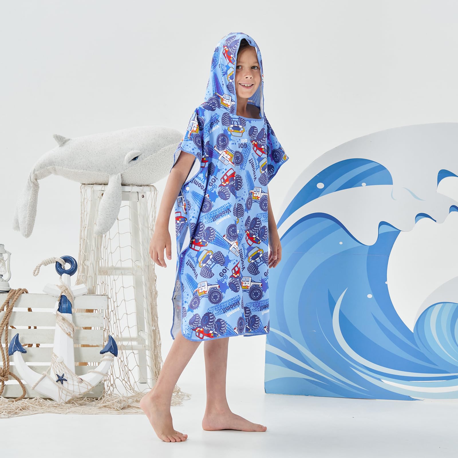 jooeer poncho de bain enfant microfibre 80x70 cm capuche