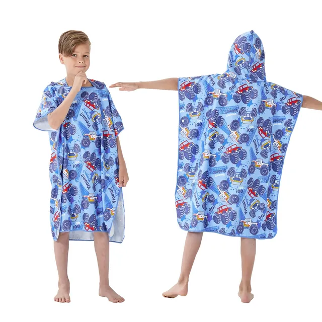jooeer poncho de bain enfant microfibre 80x70 cm capuche